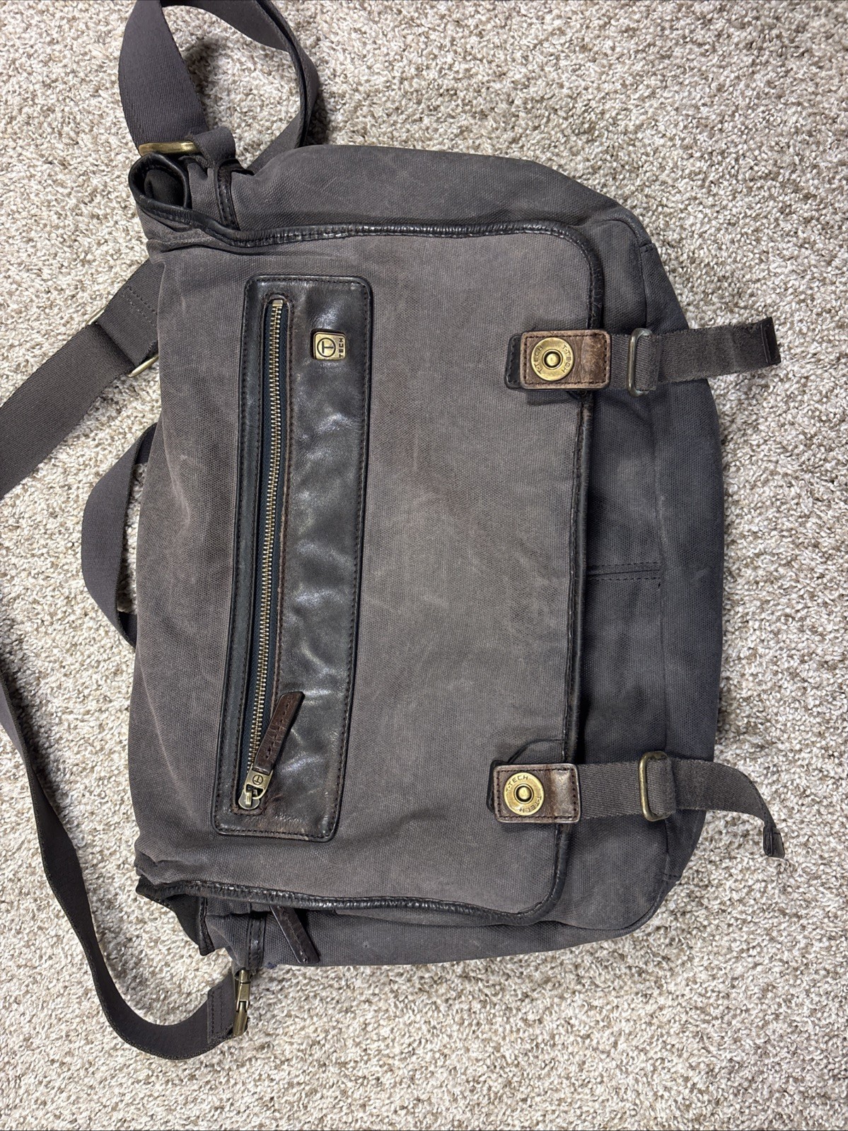 TUMI T-Tech Canvas Leather Messenger Bag Brown