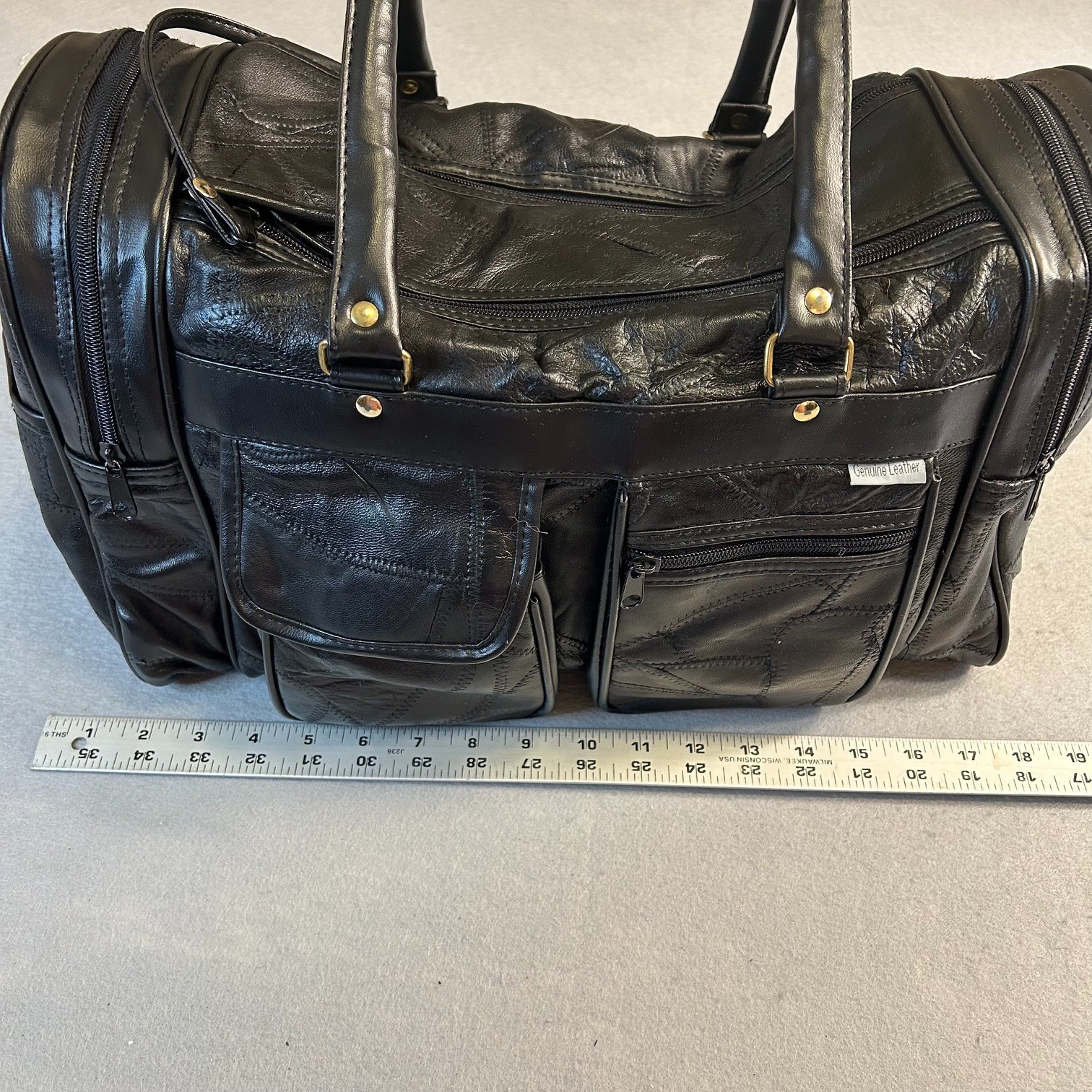 Vintage Genuine Leather Quilted Small Gym Weekender Travel Overnight Duffle Bag