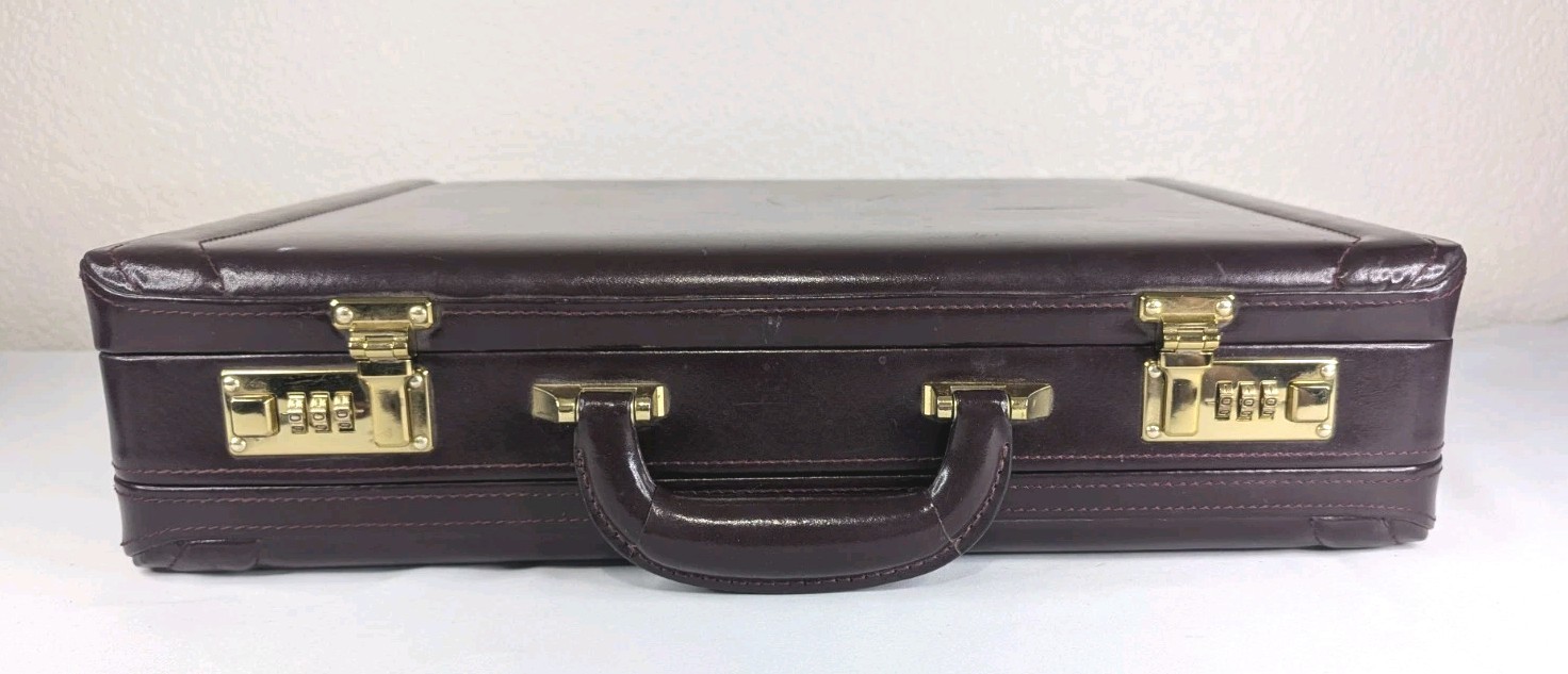 Vintage Leather Hardside Briefcase Burgundy Brown With Dual Combo Locks