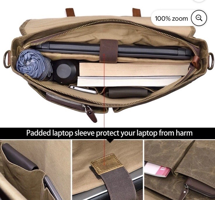 NEWHEY Men’s Rugged Leather Waterproof 15.6” Brown MessengerBag Laptop NWT