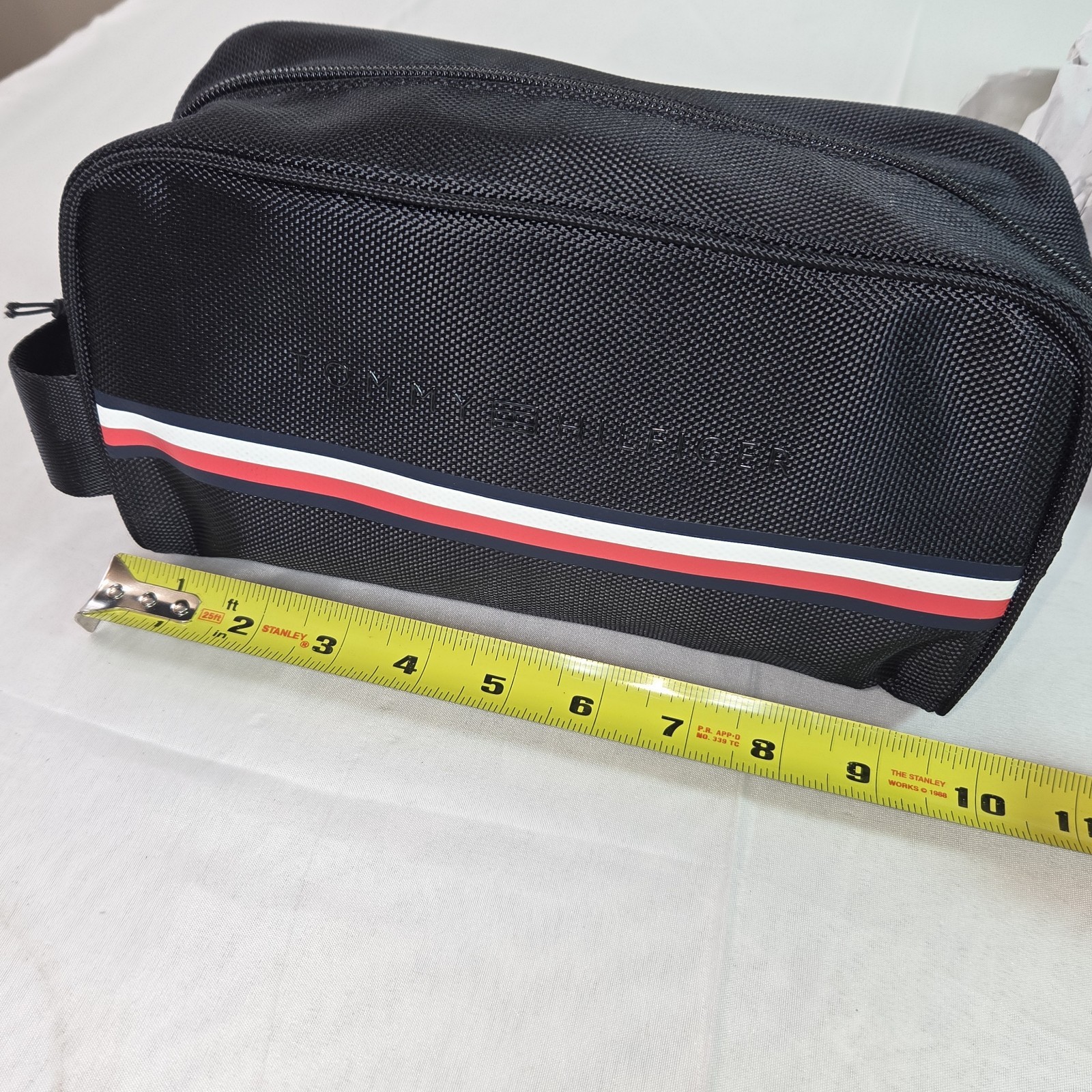 NWT Tommy Hilfiger Black Red/white Stripe Travel Toiletry Bag. Unisex