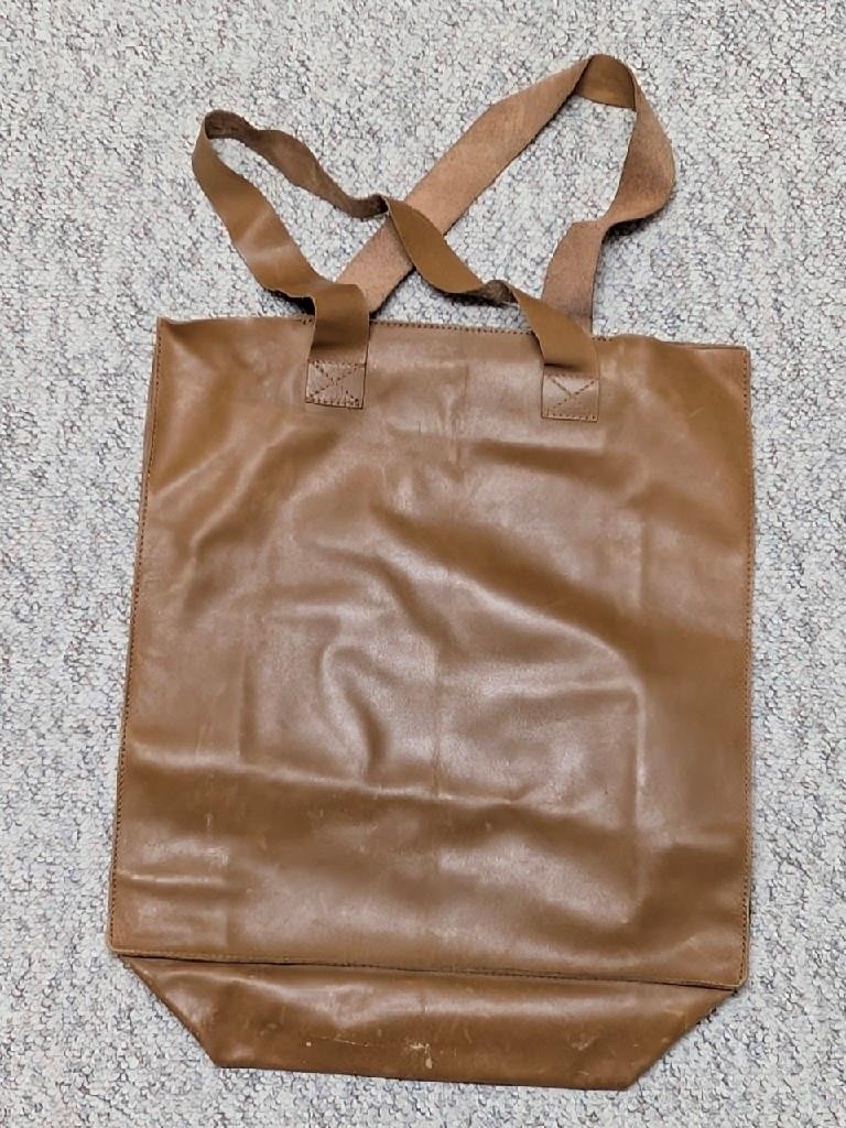 vintage HANDCRAFTED leather bag INHOTIM art museam BRAZIL brown grocery tote