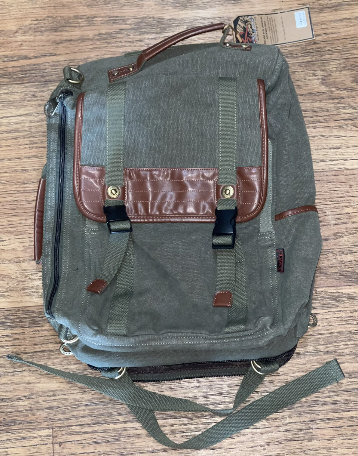 Kaukko Backpack computer ipad travel bag canvas leather NEW