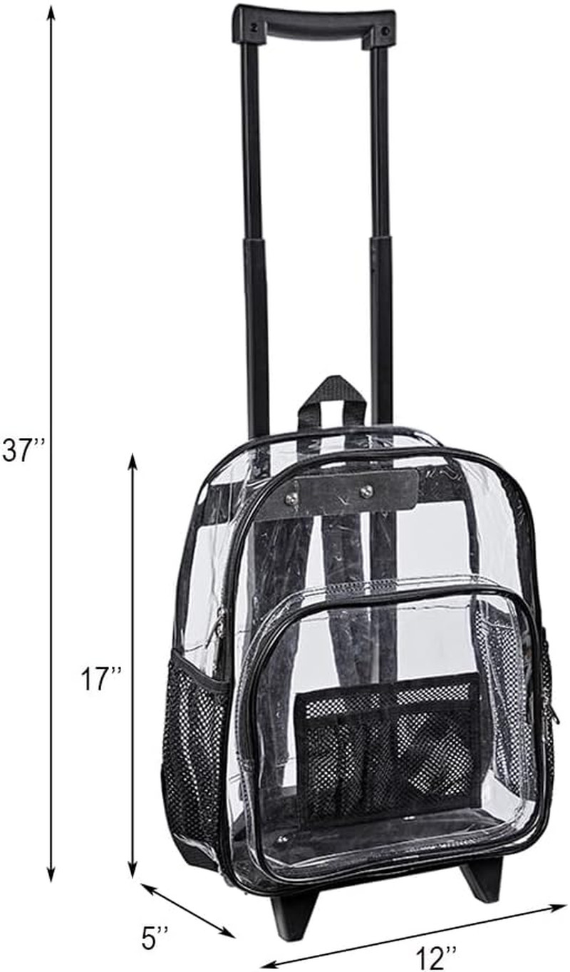 Rolling Clear Backpack, Heavy Duty See through Bookbag, Transparent PVC Cold-Res