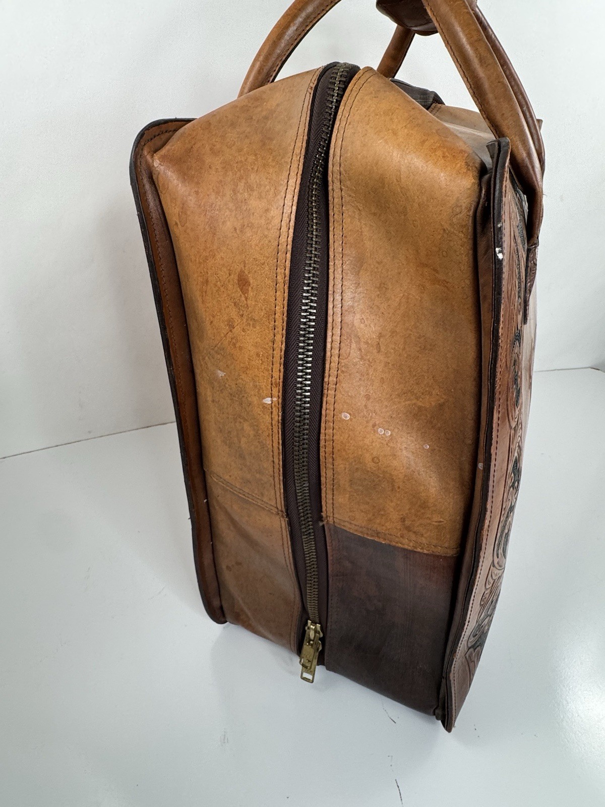 JUSTIN Boots – LEATHER Tooled VERY LARGE Hat Western Luggage Travel Bag