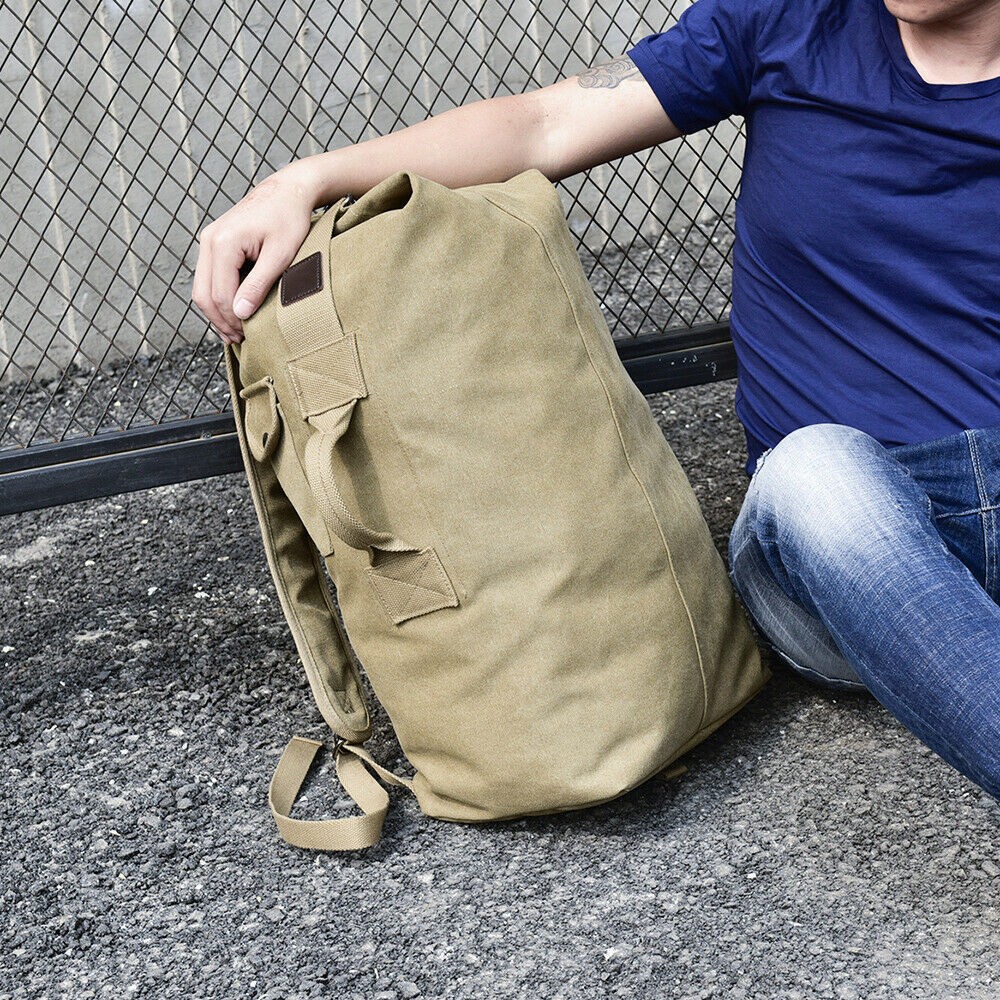 Large Canvas Luggage Bag Backpack Men Bucket Camping Travel Shoulder Rucksack