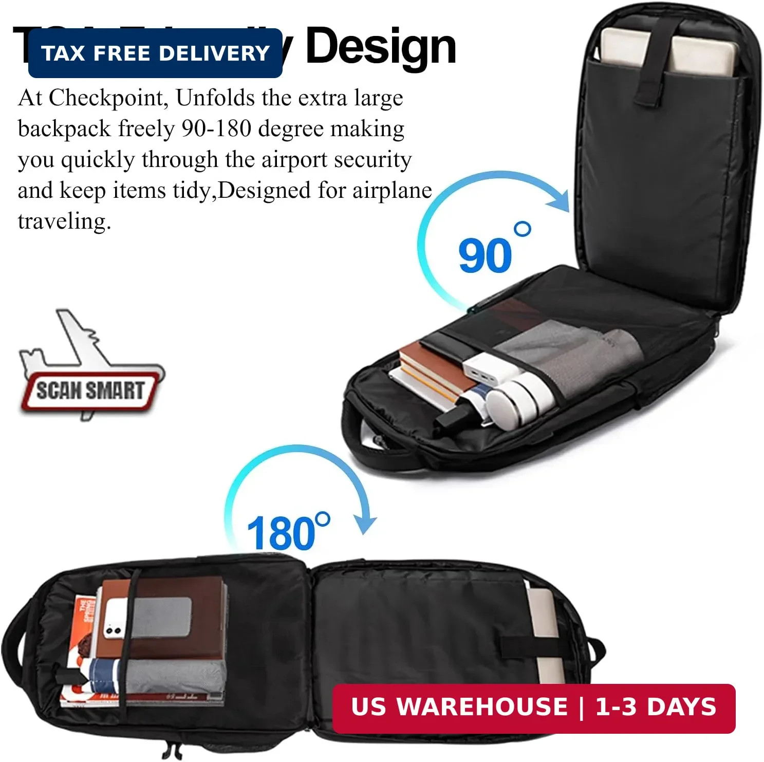 Extra Large Backpack for Men 50L,Water Resistant 17.3 inch Travel Laptop Backpac