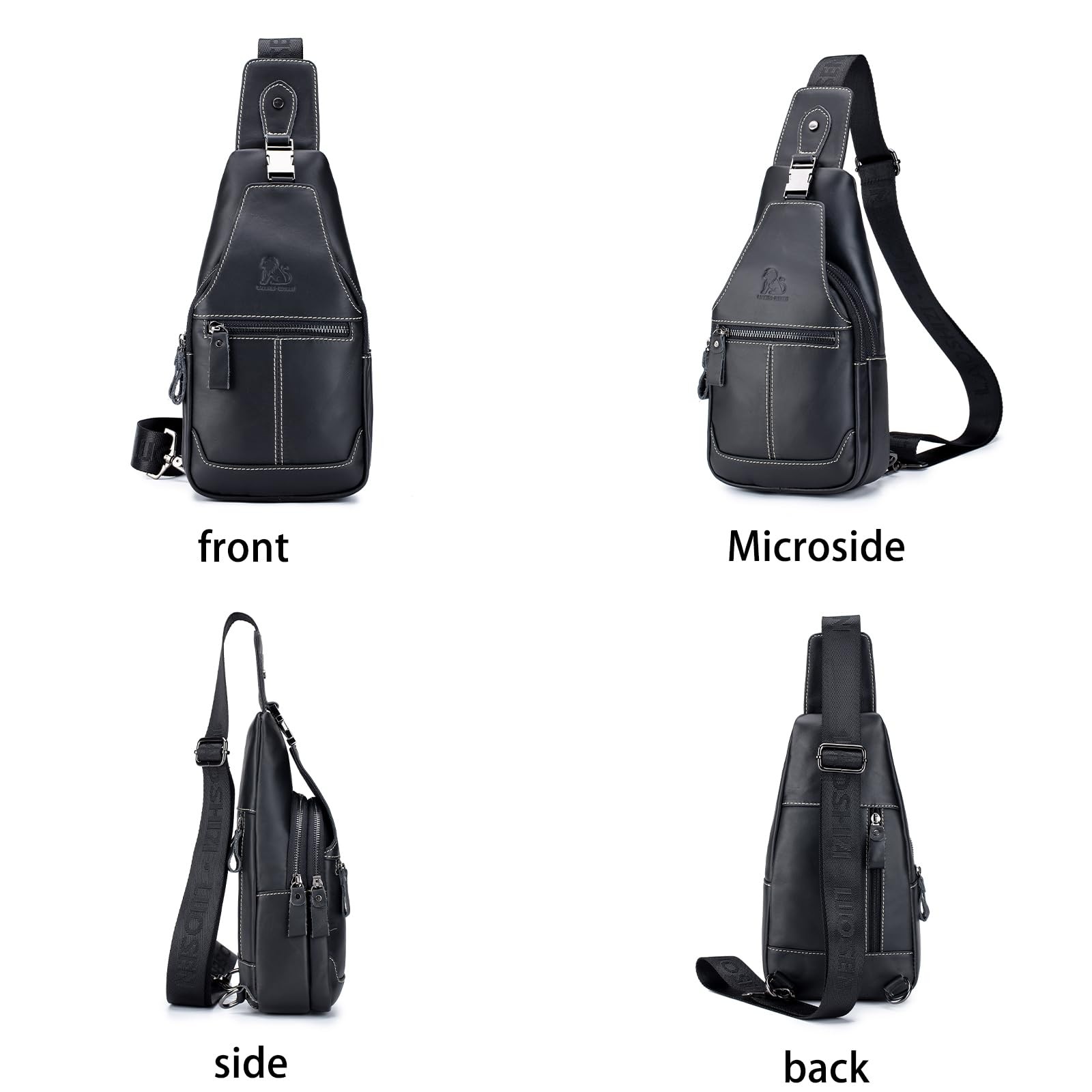 Leather Sling Bag for Men Chest Shoulder Bag Crossbody Backpack Black 1 PCS