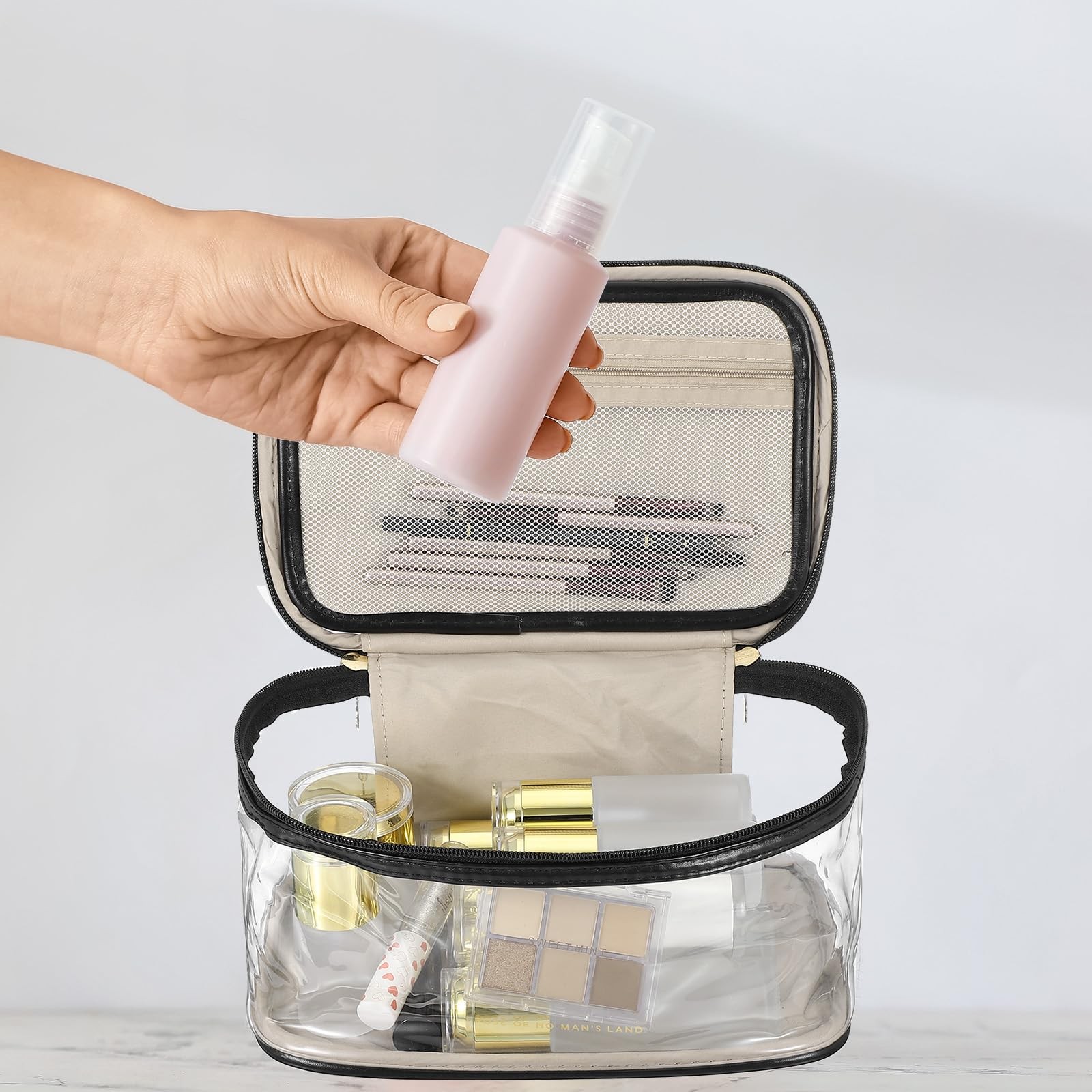 PATIKIL Clear Toiletry Bag, Waterproof Travel 9.25 x 6.1 x 5.12 inch, Pink