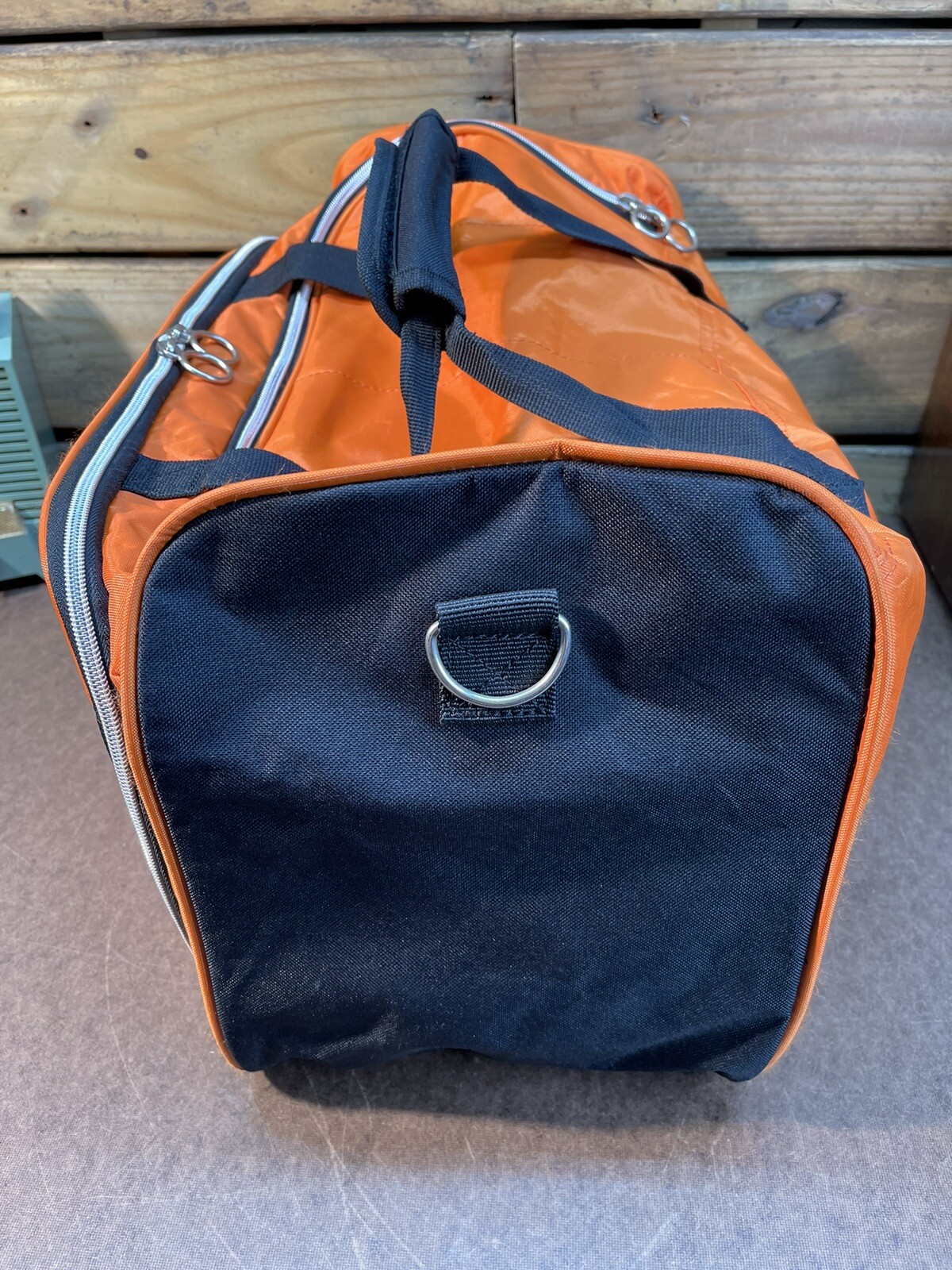 Rare Tommy Hilfiger Spellout Black and Orange Duffel Gym Bag 21 inches Long