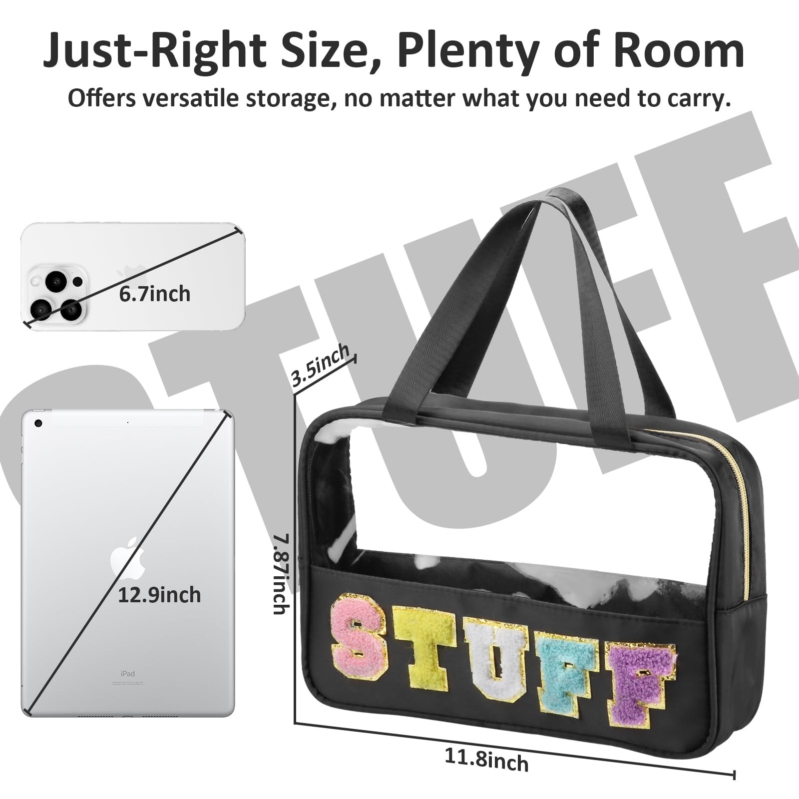 BuyCard Aesthetic Preppy Stuff Bags for Travel, Clear Stuff-Black