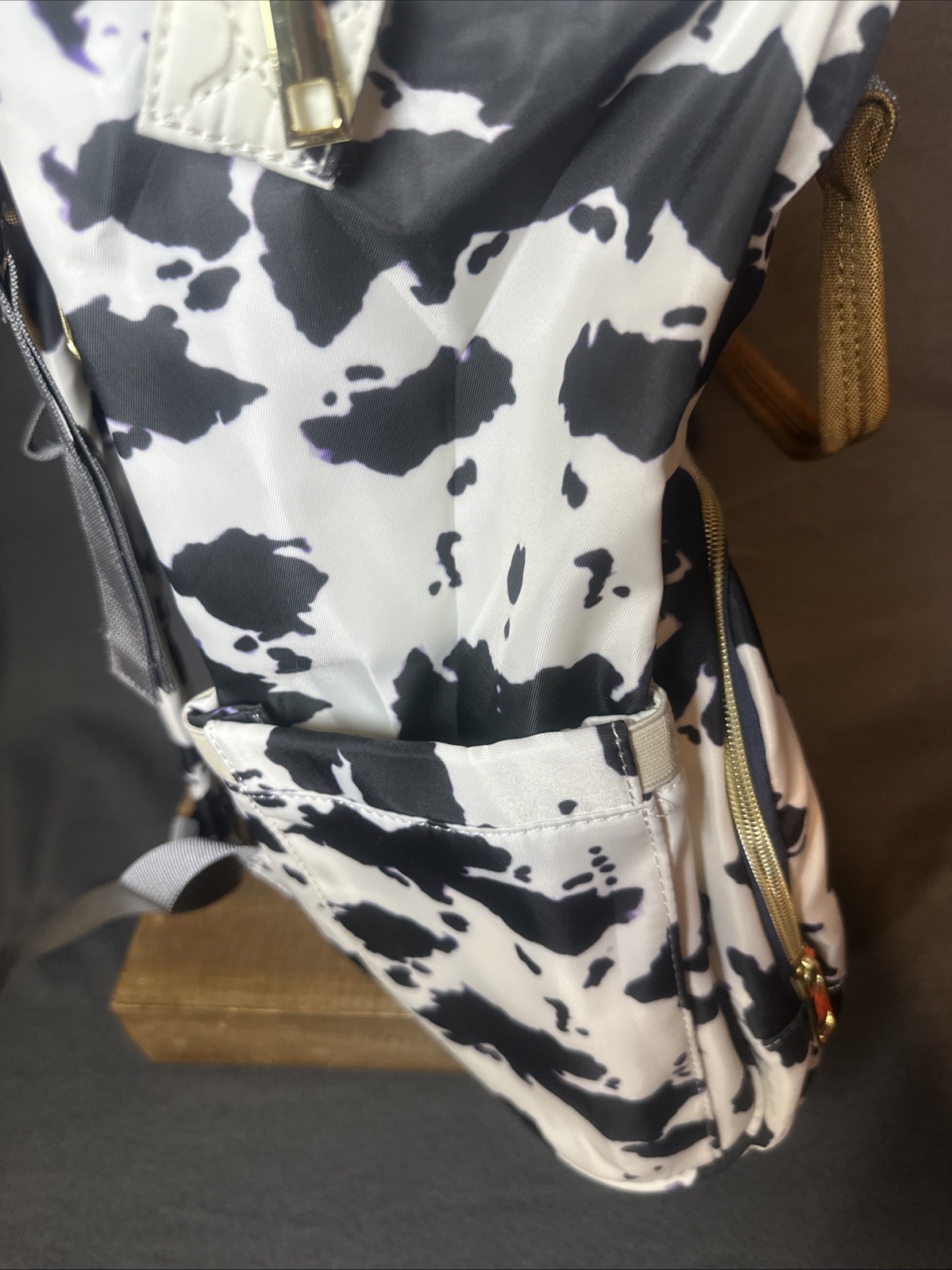Cow Print Black Backpack Weekender Travel School Diaper Bag Water Resistant