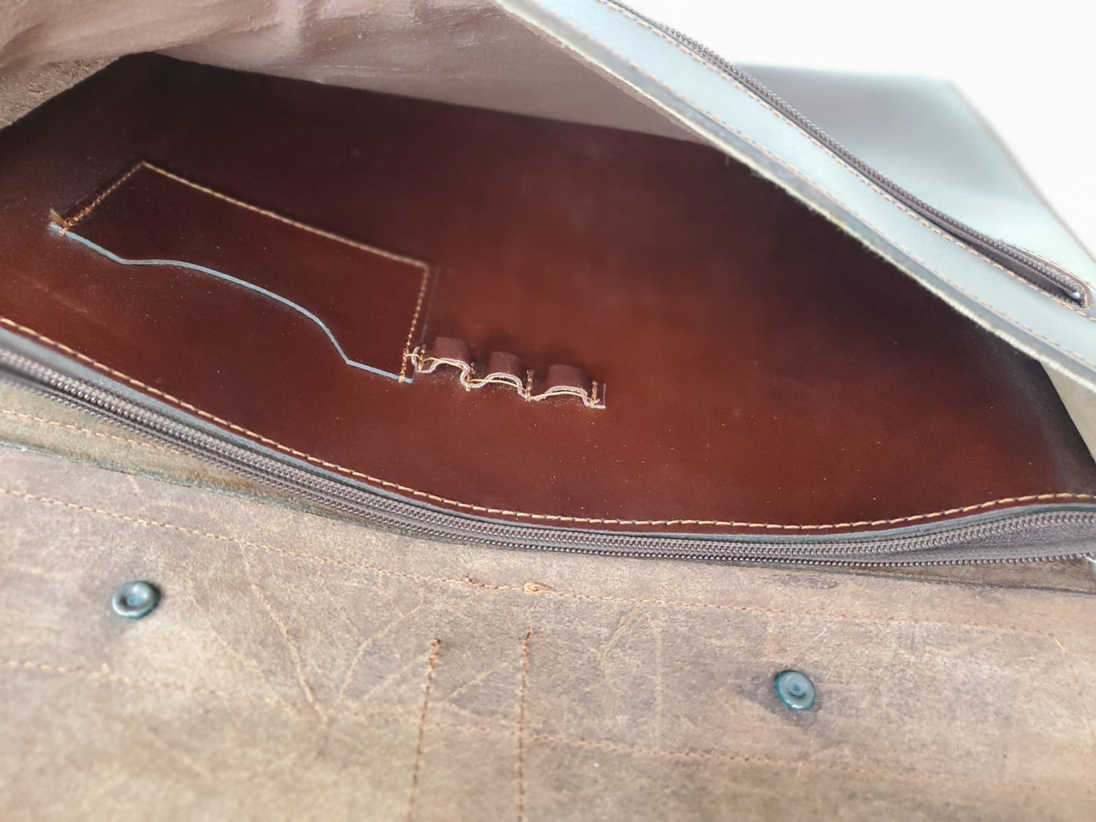 Tan Brown Leather Breifcase Genuine Vintage HandMade In Greece 15 X 11
