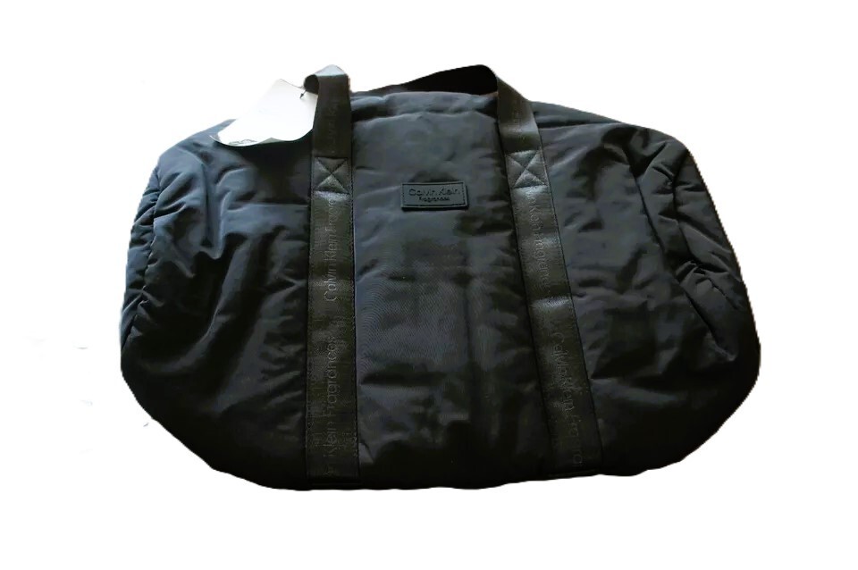 Calvin Klein Logo Unisex Soft Weekender Barrel Duffle Travel Bag Black NWT