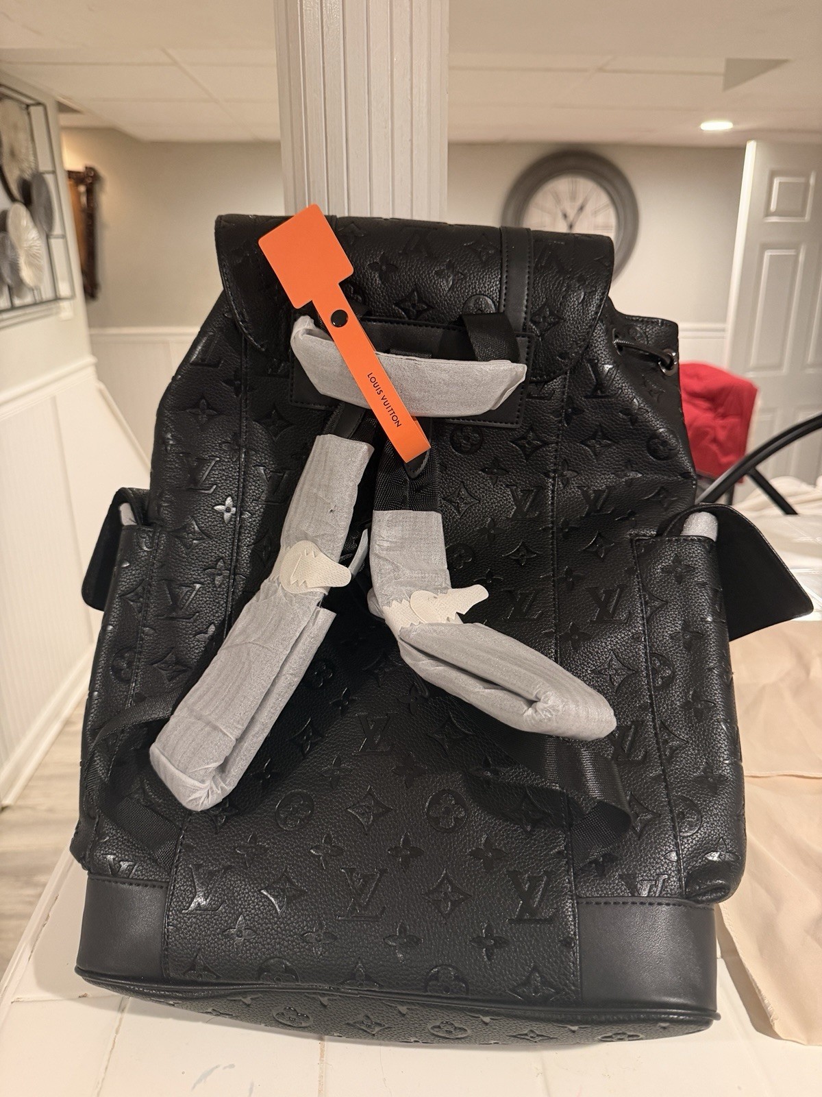 Black Monogram Embossed Backpack w/ Dust Bag Buckle Drawstring