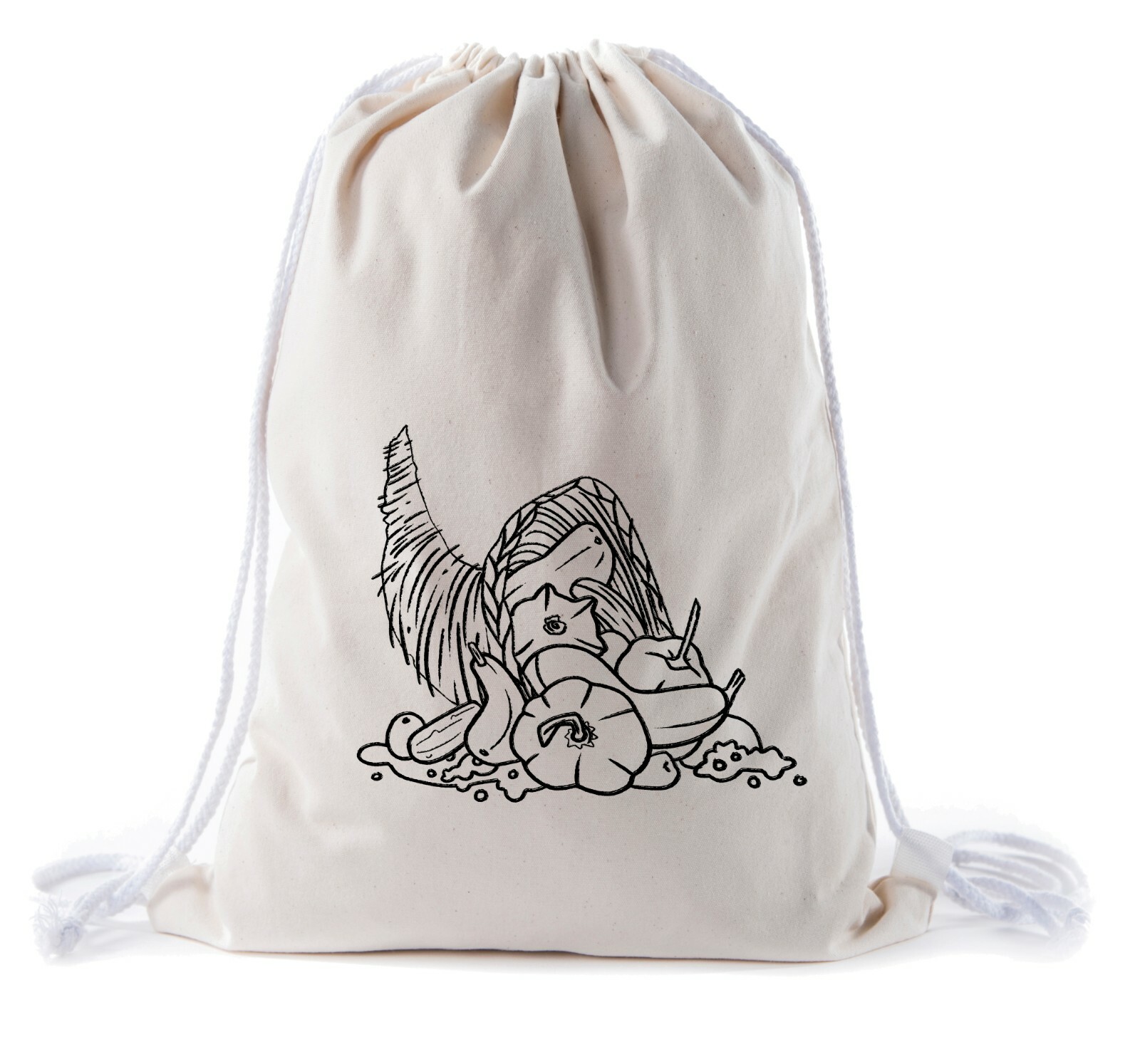 Color in Cornucopia Lines Cinch Bags, Craft Thanksgiving Cotton Bags for Kids!