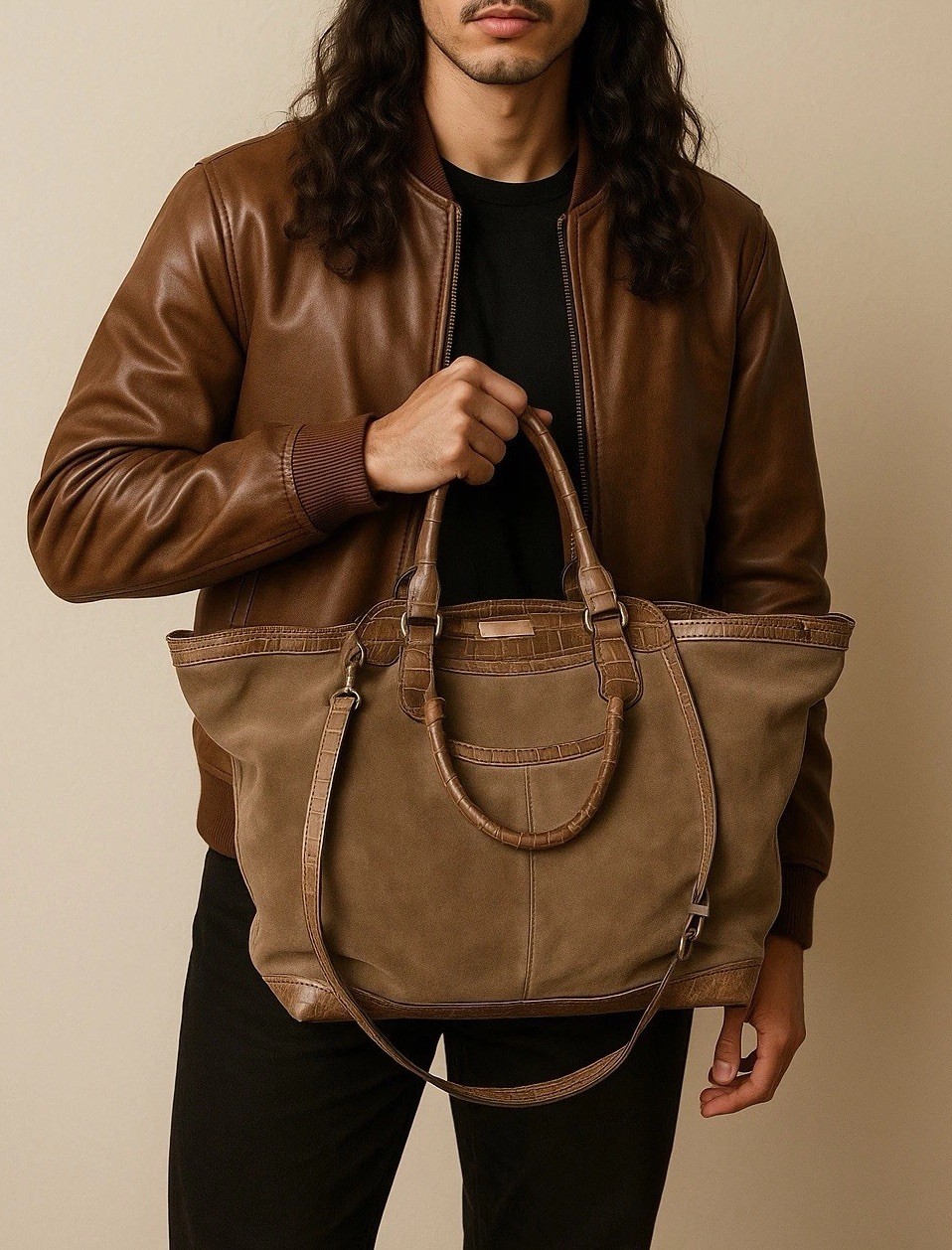 Alexander Wang Emile Grey Suede large bag animal print trim crossbody R. $1250