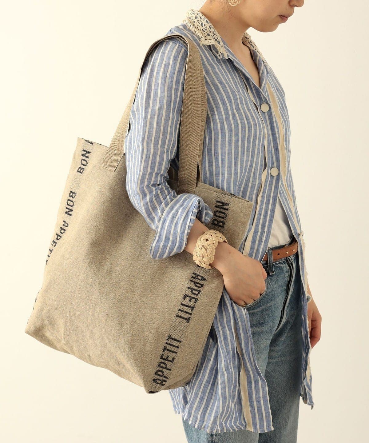 (ASK availability First) BEAMS Charvet Editions / “BON APPETIT” Linen Tote new
