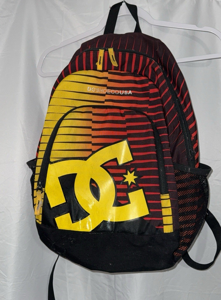 Vintage DC Shoes Skating Backpack RED YELLOW BLACK PRE OWNED