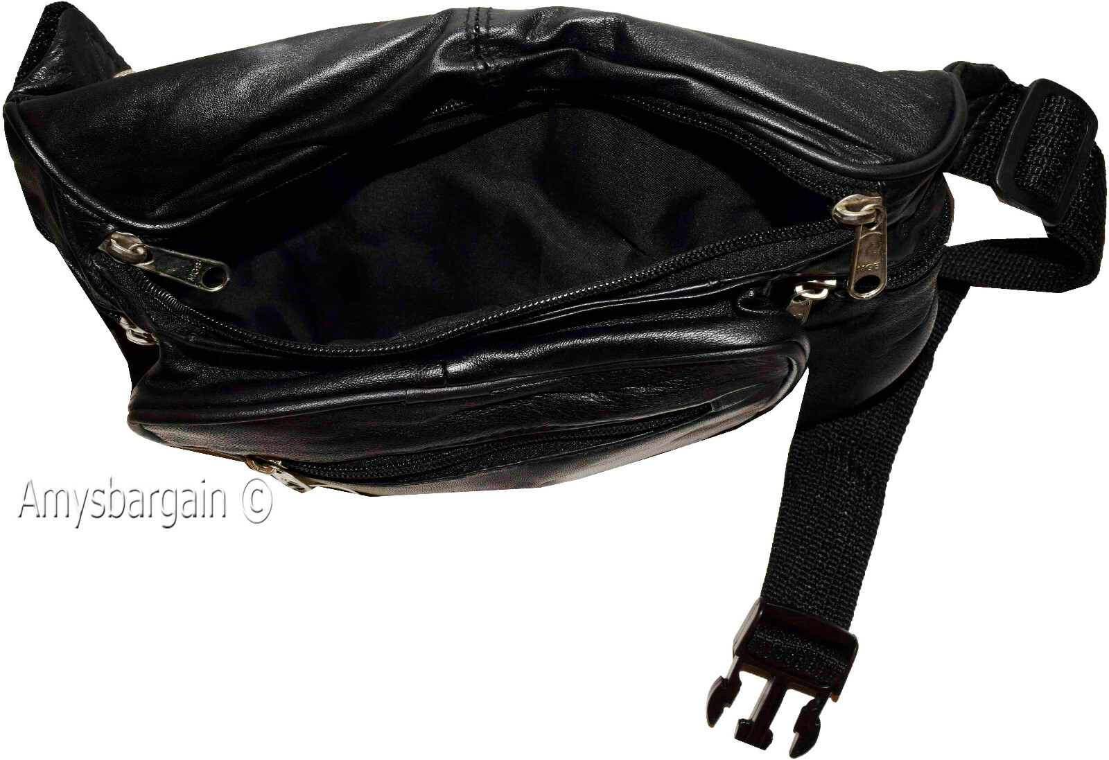 New Large Leather waist pouch. Black waist bag, leather bag, Jumbo Fanny pack BN