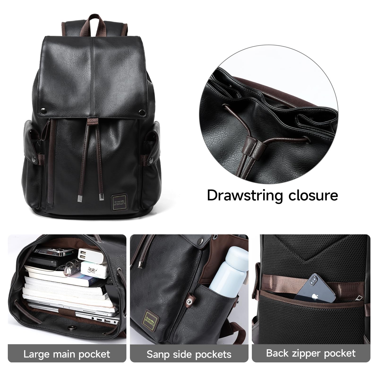 Leather Backpack for Men Fits 15.6″ Laptop Vintage Backpacks Waterproof Draws…