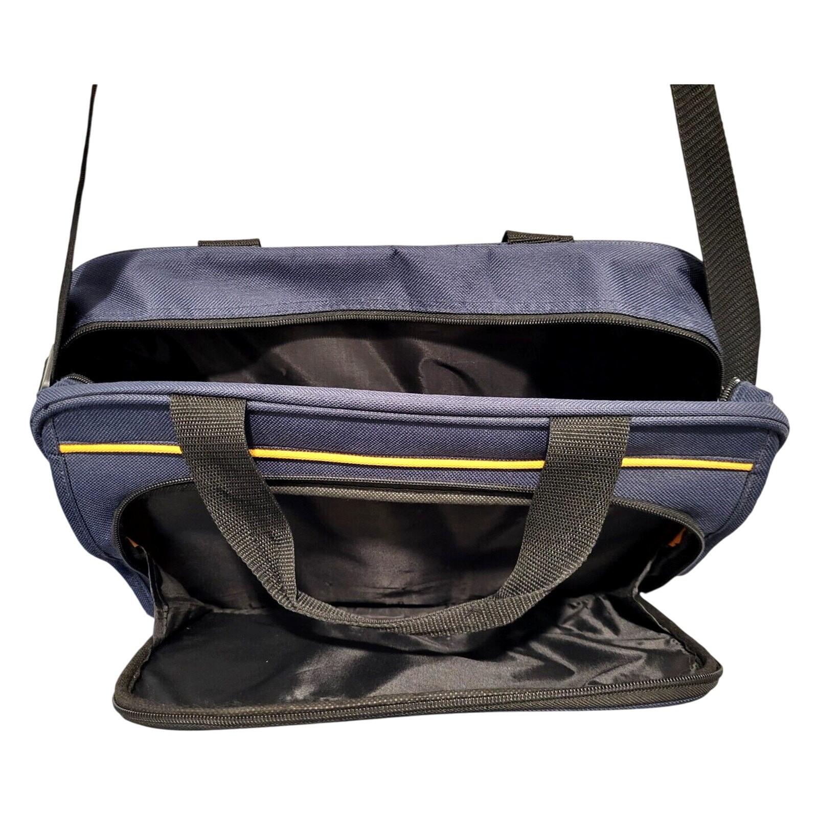 CHAPS Navy Carry-on Overnight Bag Yellow Accents Pockets Handles Shoulder Strap