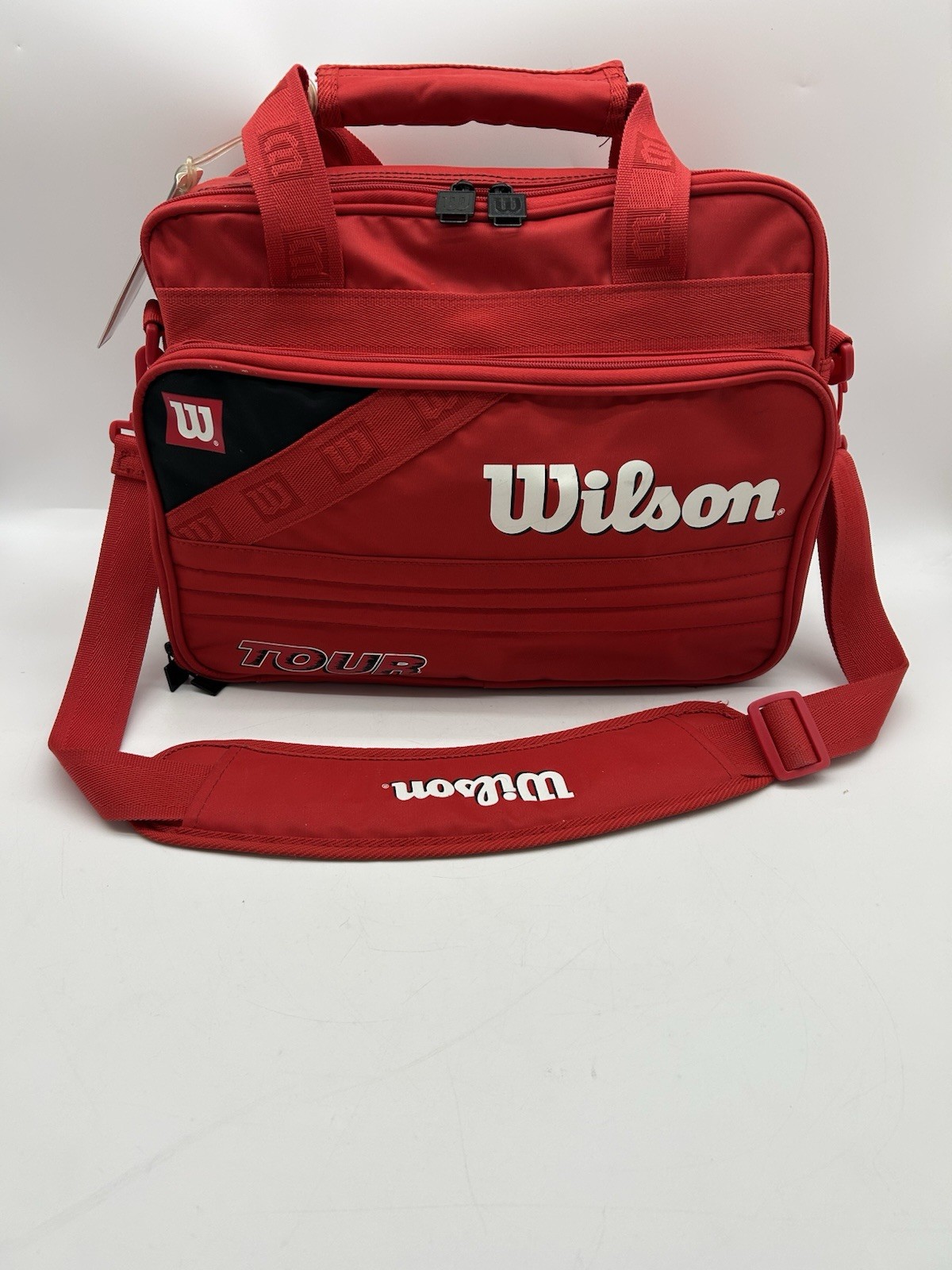 Wilson Tour Sports Messenger Laptop Travel Bag Compartments Zip Red Spellout