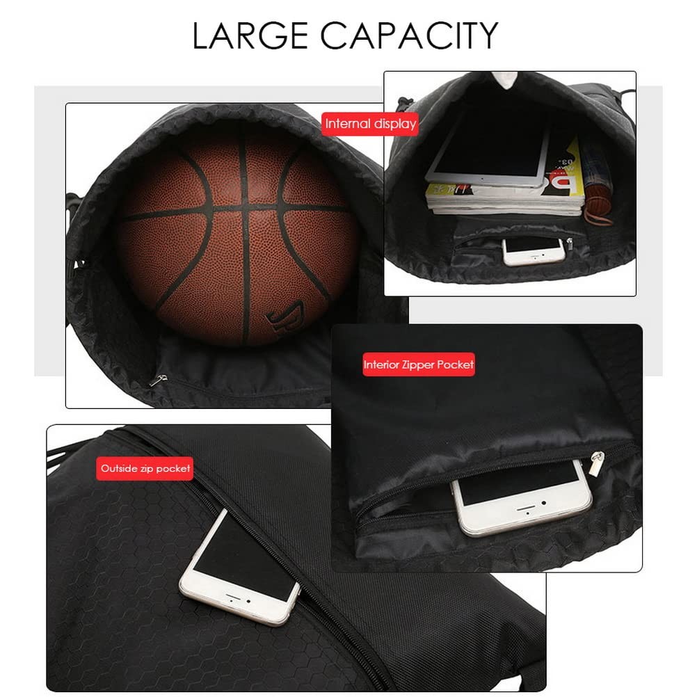 Drawstring Backpack Bag Waterproof Draw String Back Sack Zip Pocket One Size