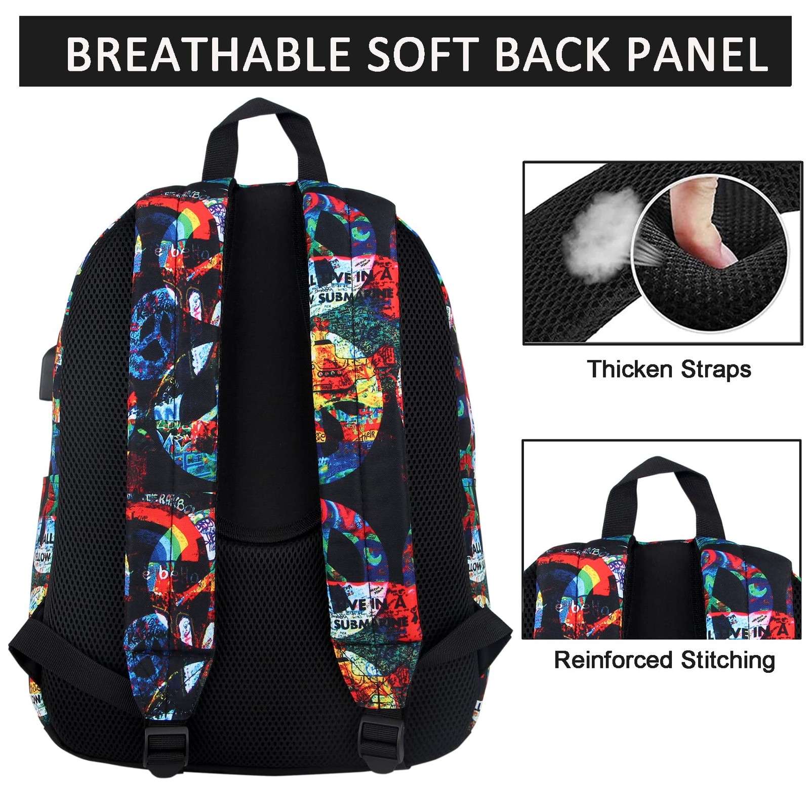 Casual Laptop Backpack Men Women School Boys Girls College Bookbag USB Peace