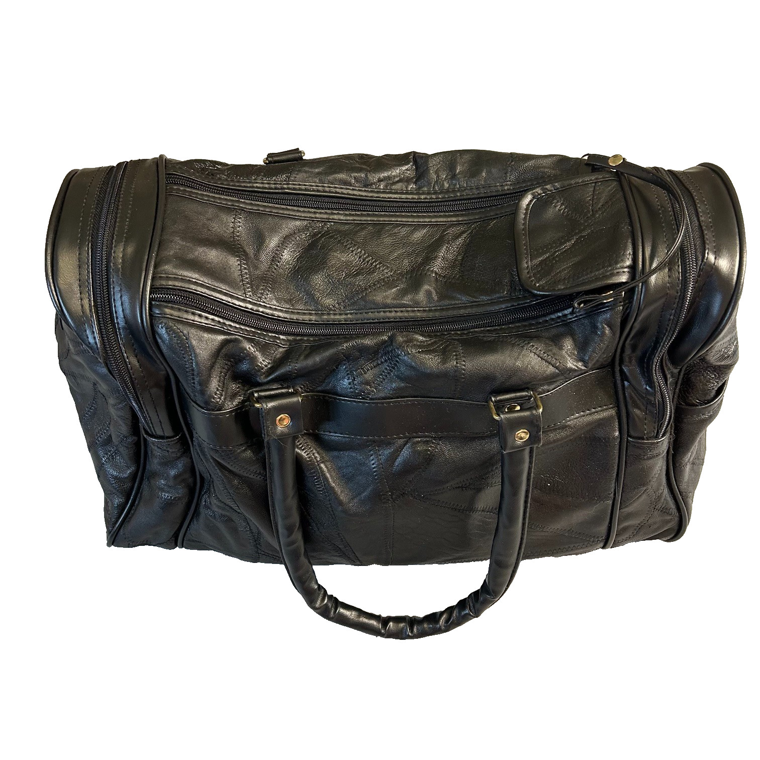 Vintage Genuine Leather Quilted Small Gym Weekender Travel Overnight Duffle Bag