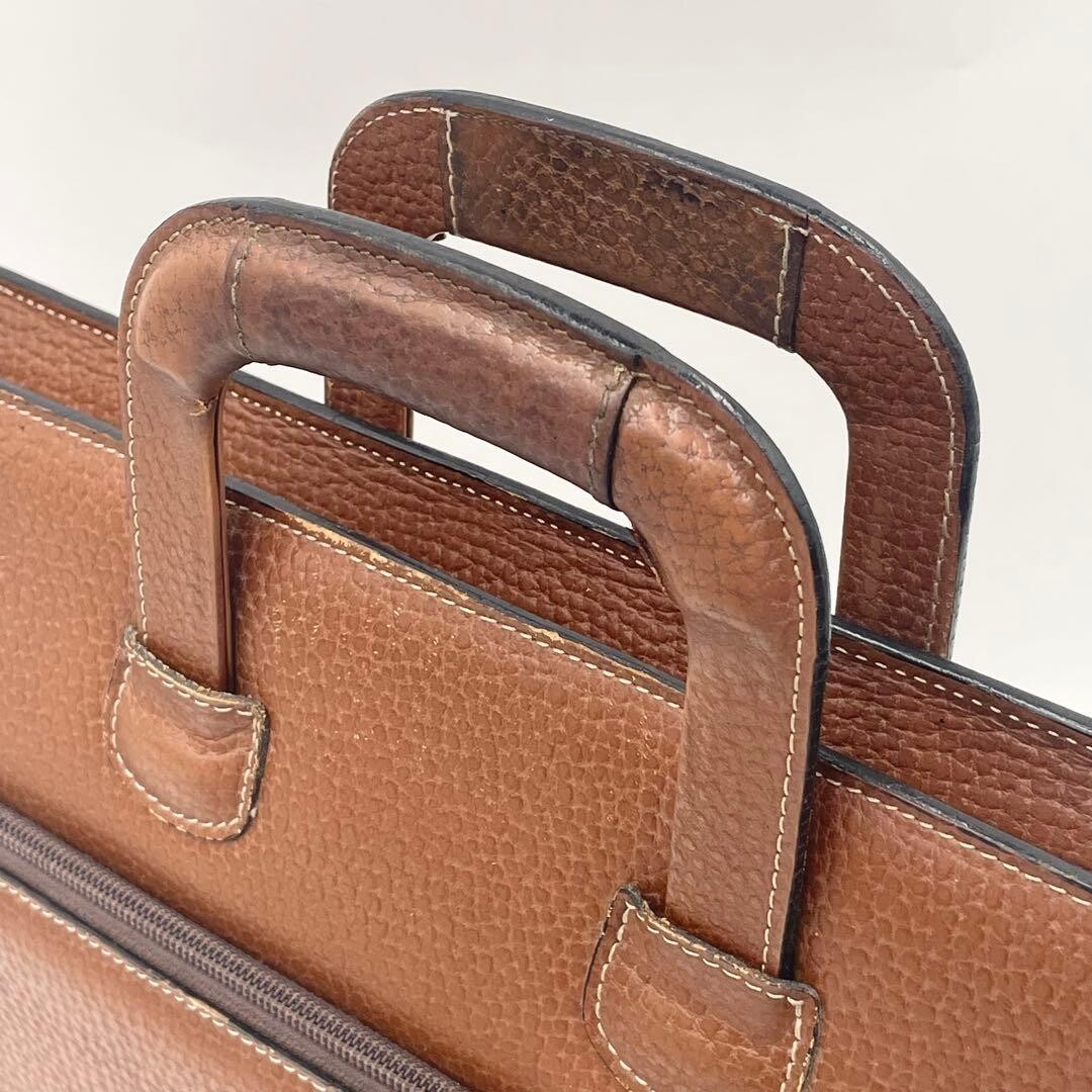 LOEWE Anagram Brown Leather Briefcase Mens Business Bag A4 PC Storage 42cm