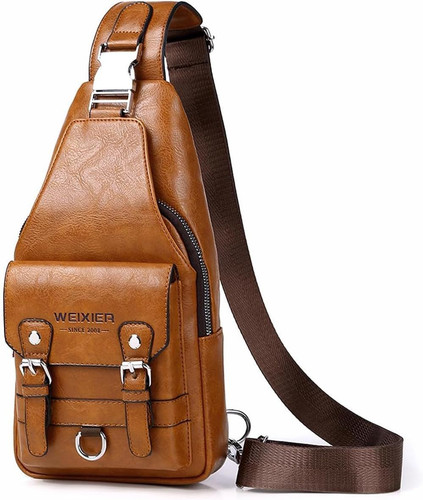 PU Leather Sling Bag for Men – Waterproof, Lightweight, B-light Brown
