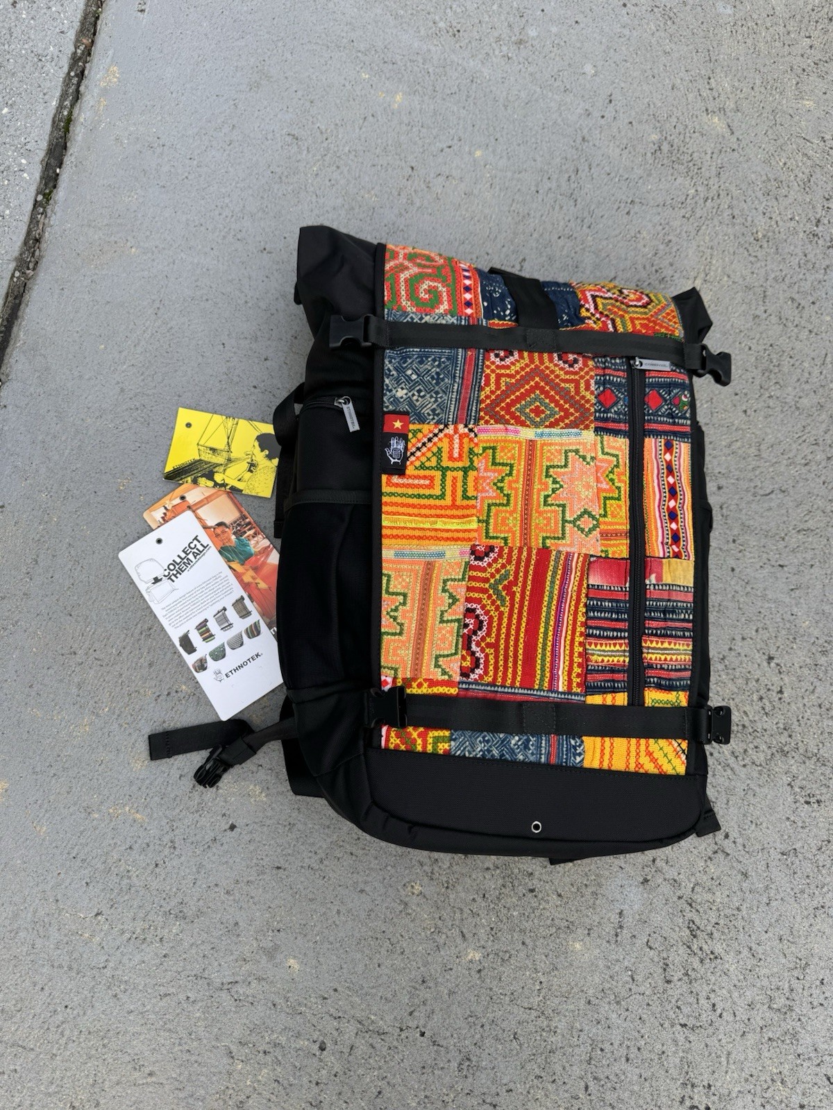 Ethnotek Raja 46L Travel Backpack Roll Top Hmong Thread Vietnam Laptop Bag