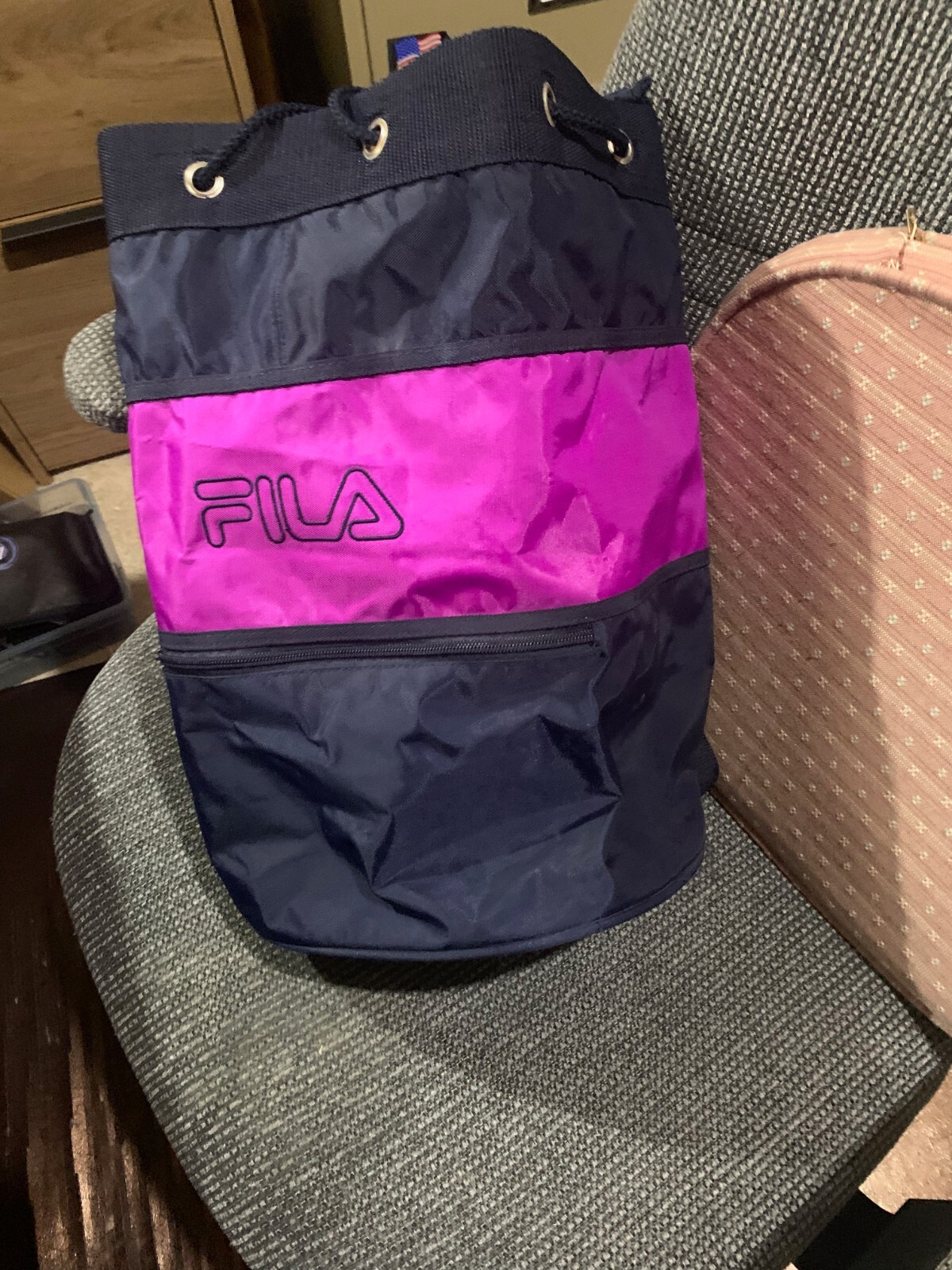 FILA BAG DRAW STRING CINCH BACK PACK CLASSIC VINTAGE VERY RARE PURPLE DARK BLUE