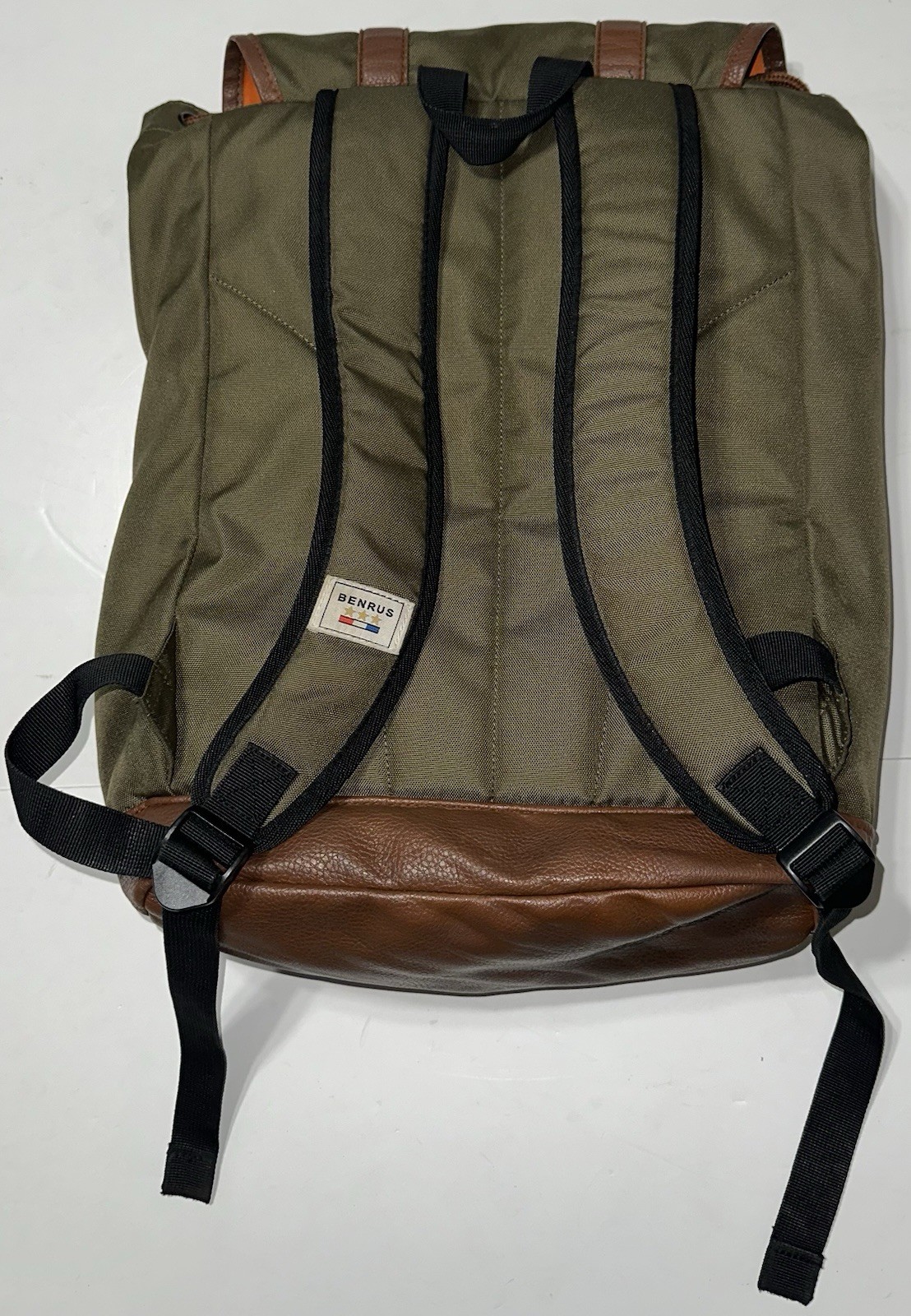 Vintage BENRUS Heritage Scout Backpack Green Brown Faux Leather Trim Excellent