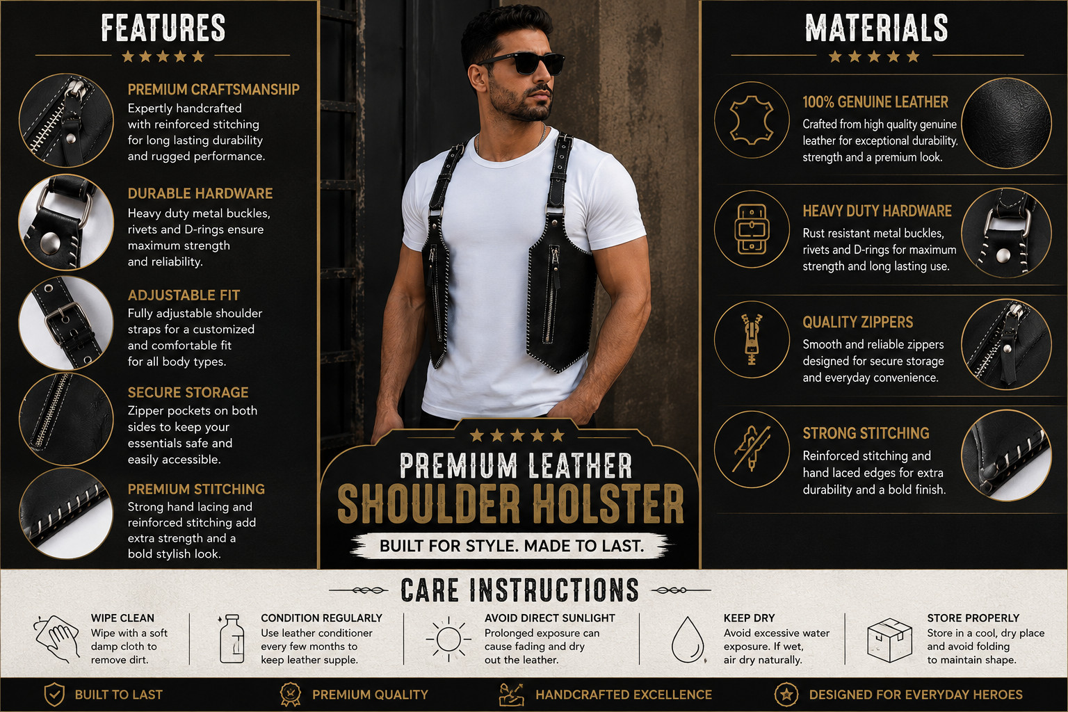 Genuine Leather Chest Harness Bag Adjustable Crossbody Utility Festival Vest