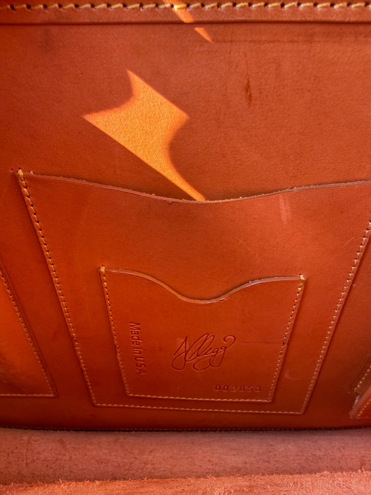Frank Clegg Zip Top Briefcase Cognac Leather Made in USA with Shoulder Strap