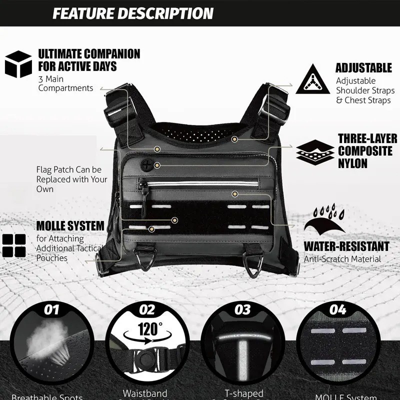 Sport Running Combat Chest Rig Bag Front Pouch Recon Kit Pack Protective Vest