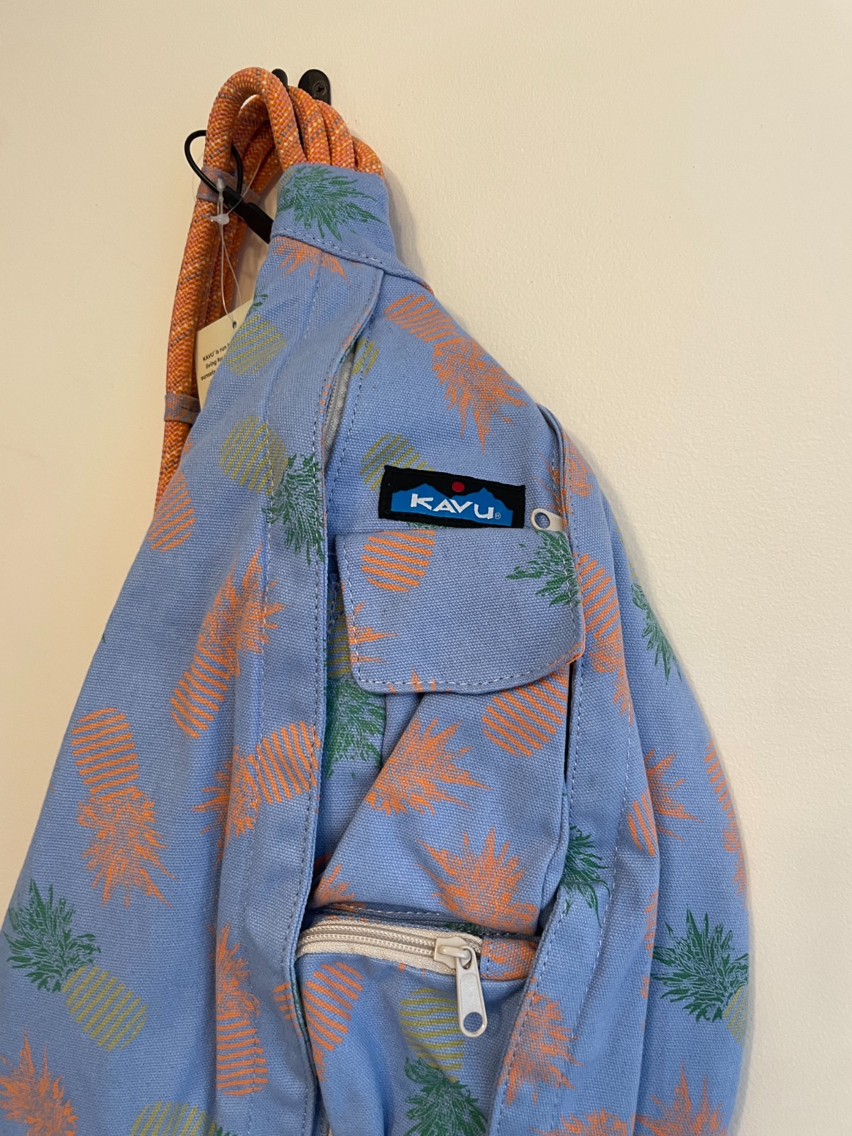 Kavu Mini Rope Bag Canvas Sling Backpack Pineapple Pirouette Blue Travel New