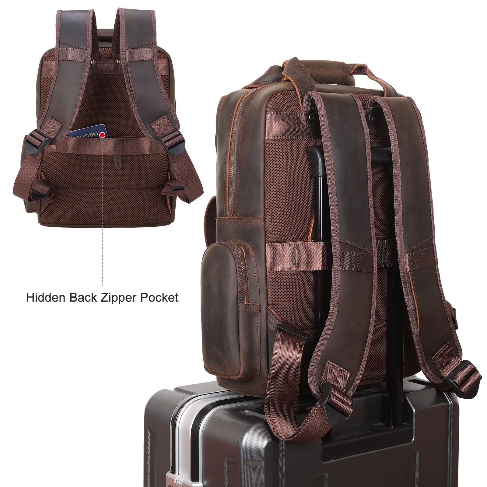 Genuine Leather 15.6″ Laptop Backpack for Men – Casual Rucksack, Business Travel