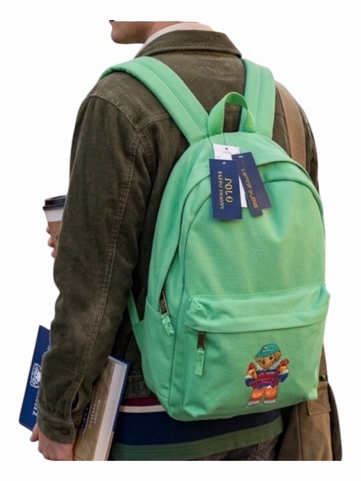 NWT Polo Ralph Lauren Bear Canvas Laptop Backpack College School Plato Green