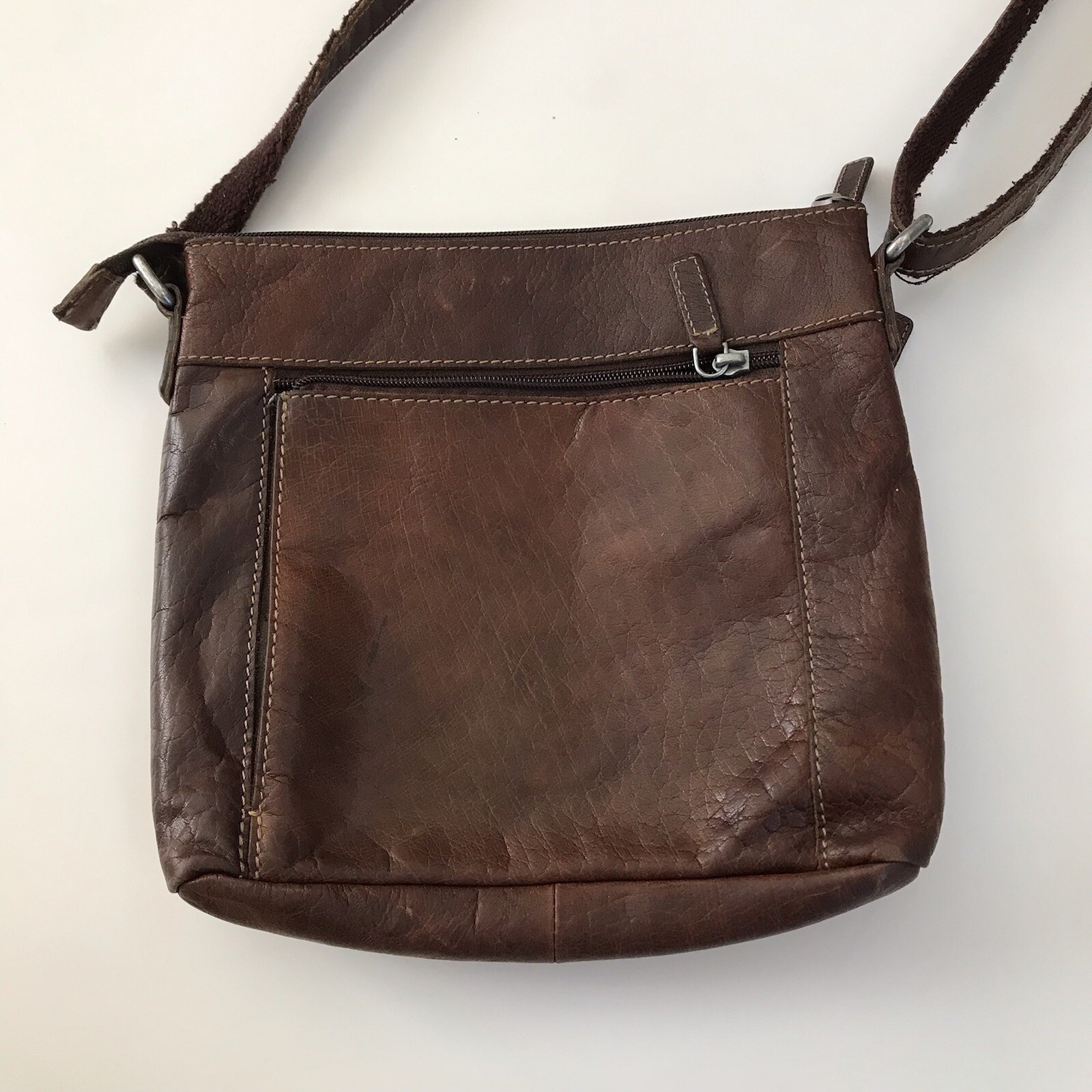 Jack Georges Crossbody Purse Bag Buffalo Leather Voyager Slim Brown Zip Pockets