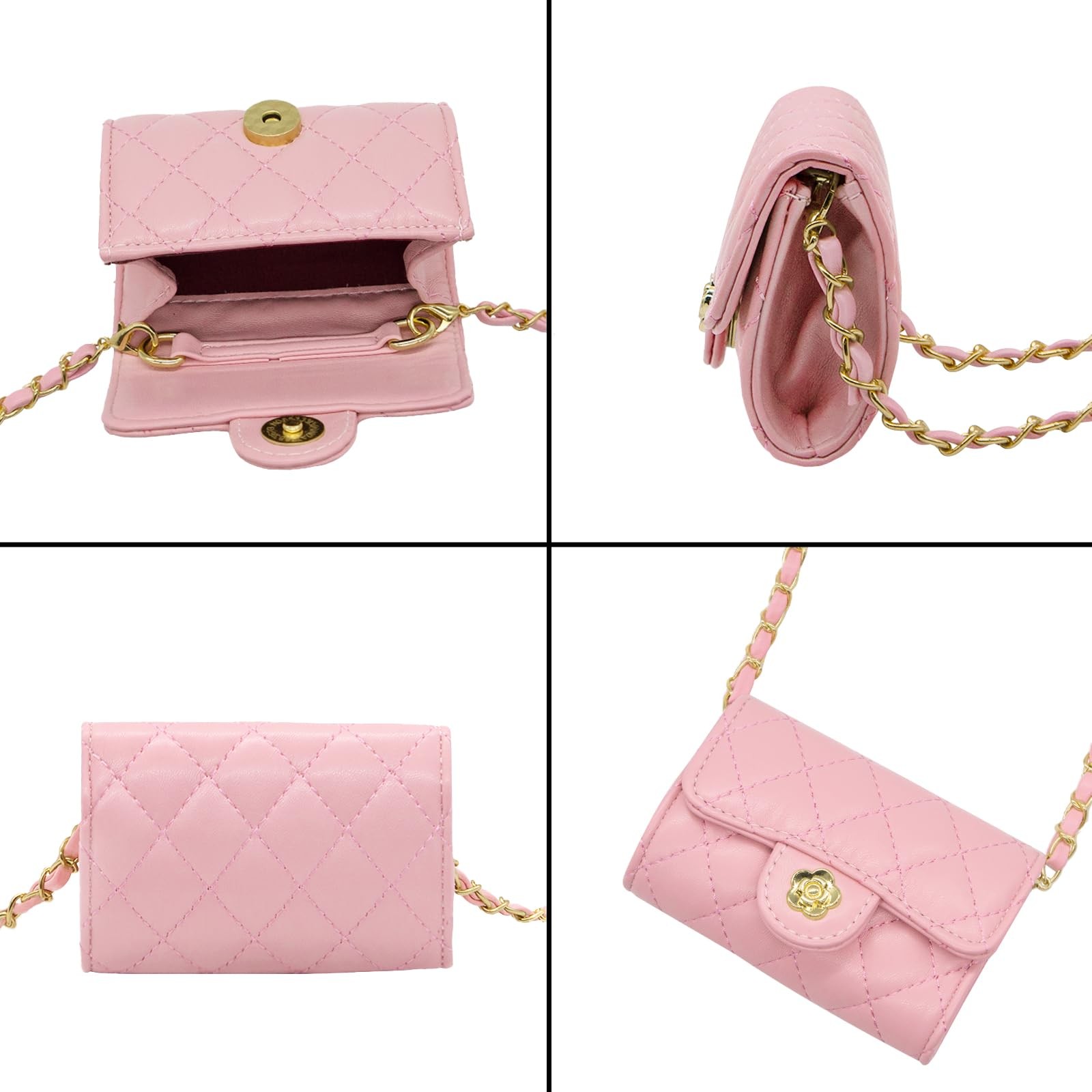 YAMEIZE Mini PU Leather Chain Belt Bag 11cm x 8.5cm x 4cm, Pink 4.7×2.7 Inch