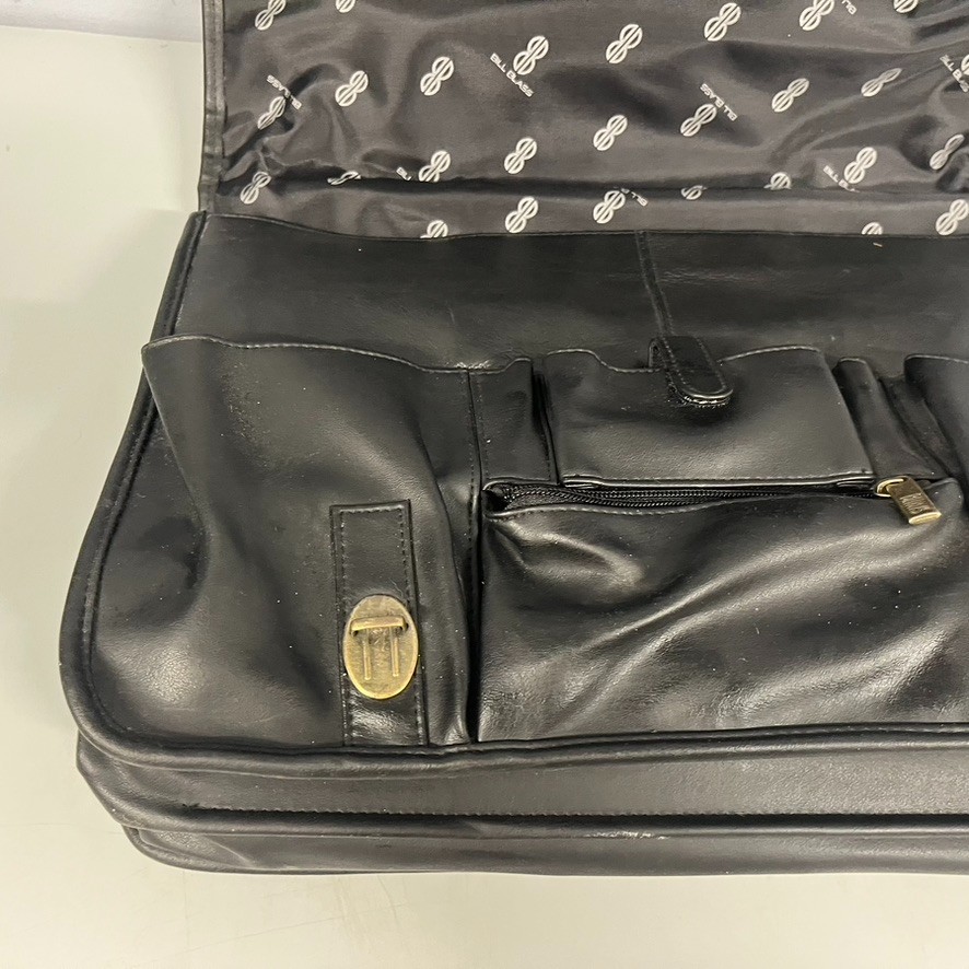 BILL BLASS Black Leather Laptop Messenger Travel Briefcase Shoulder Bag VTG