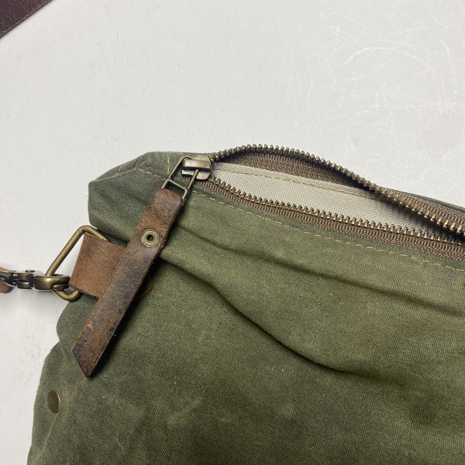 HANDMADE WAXED Canvas Leather TOTE Hand Bag W Pockets & Double Removable Straps