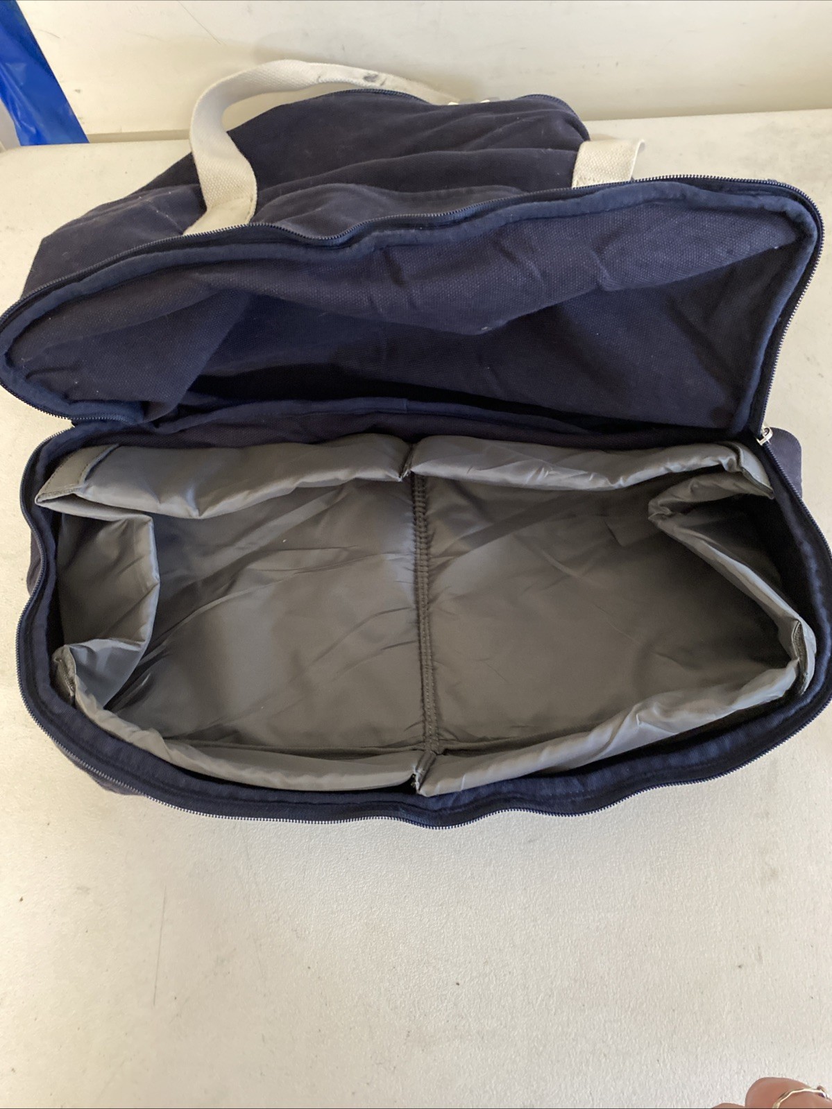 LO & SONS Catalina Deluxe Large Weekend Bag 100% Cotton Blue White Duffle