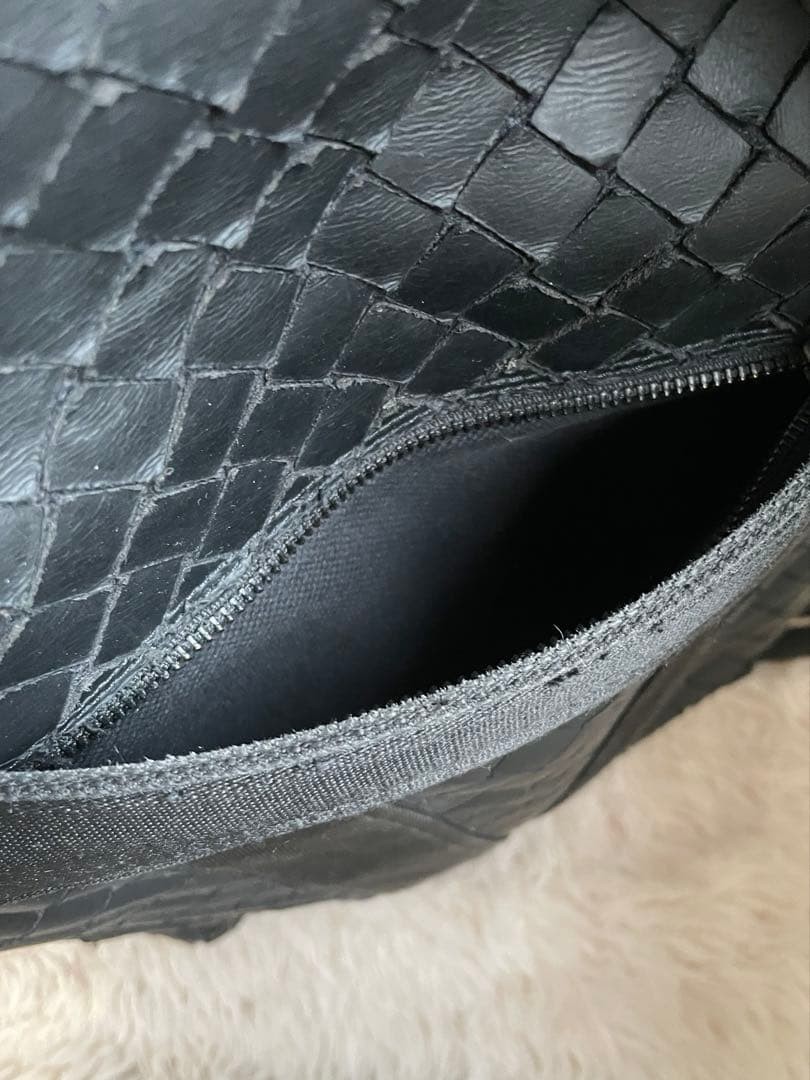Bottega Veneta Rucksack Backpack Bag Intrecciato Black Leather Used Authentic