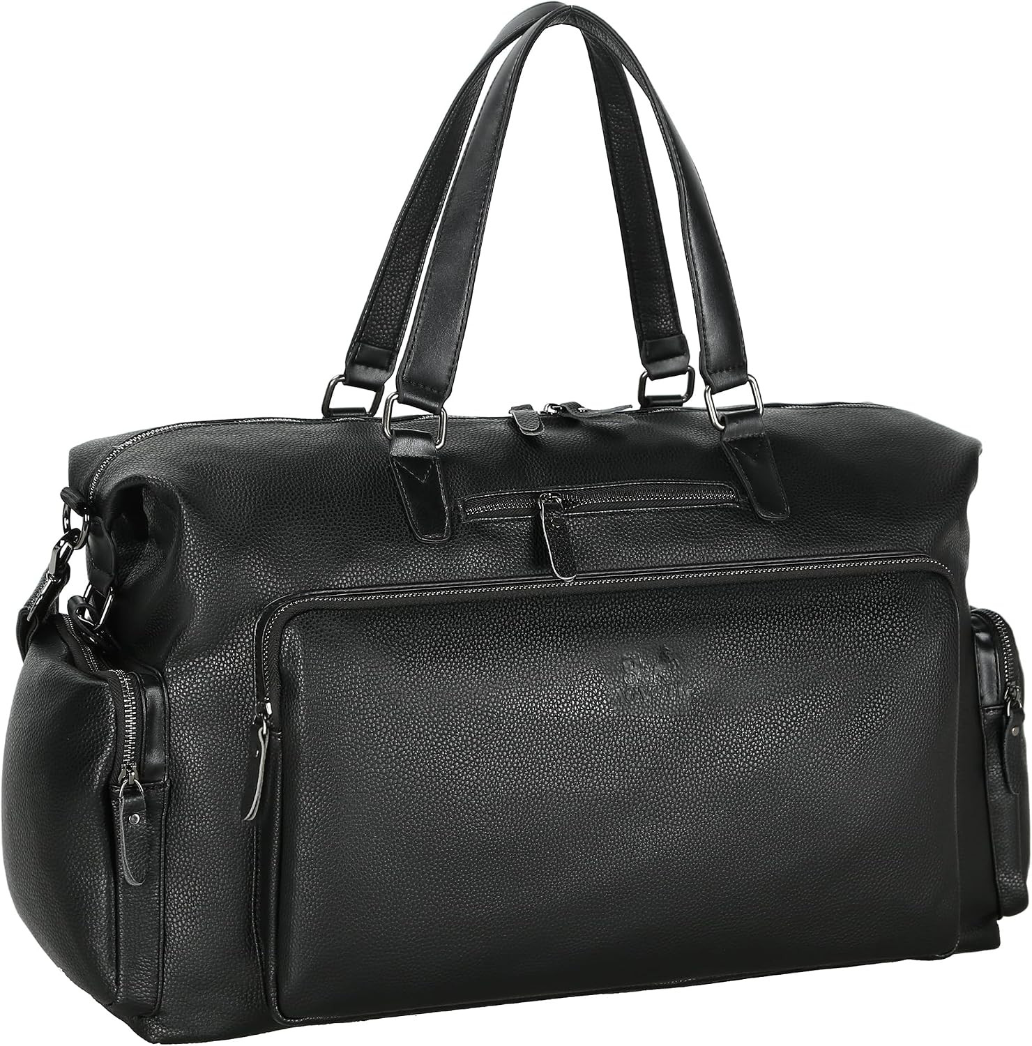 Vegan Leather Duffle Bag with Shoe Compartment & Laptop Sleeve for Travel