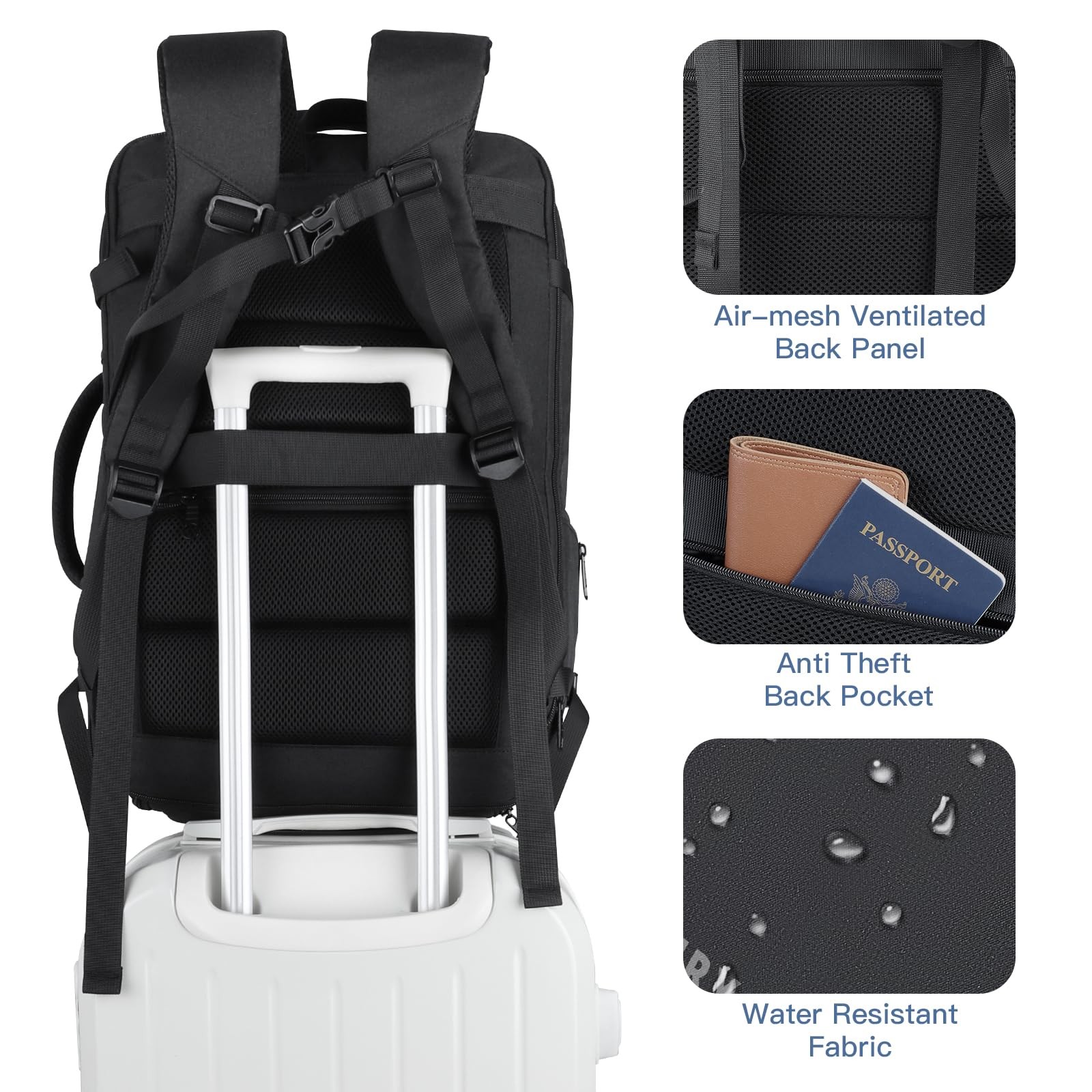 Carry On Backpack, 50L Travel Backpack, Luggage Backpack TSA Flight Approved Lap