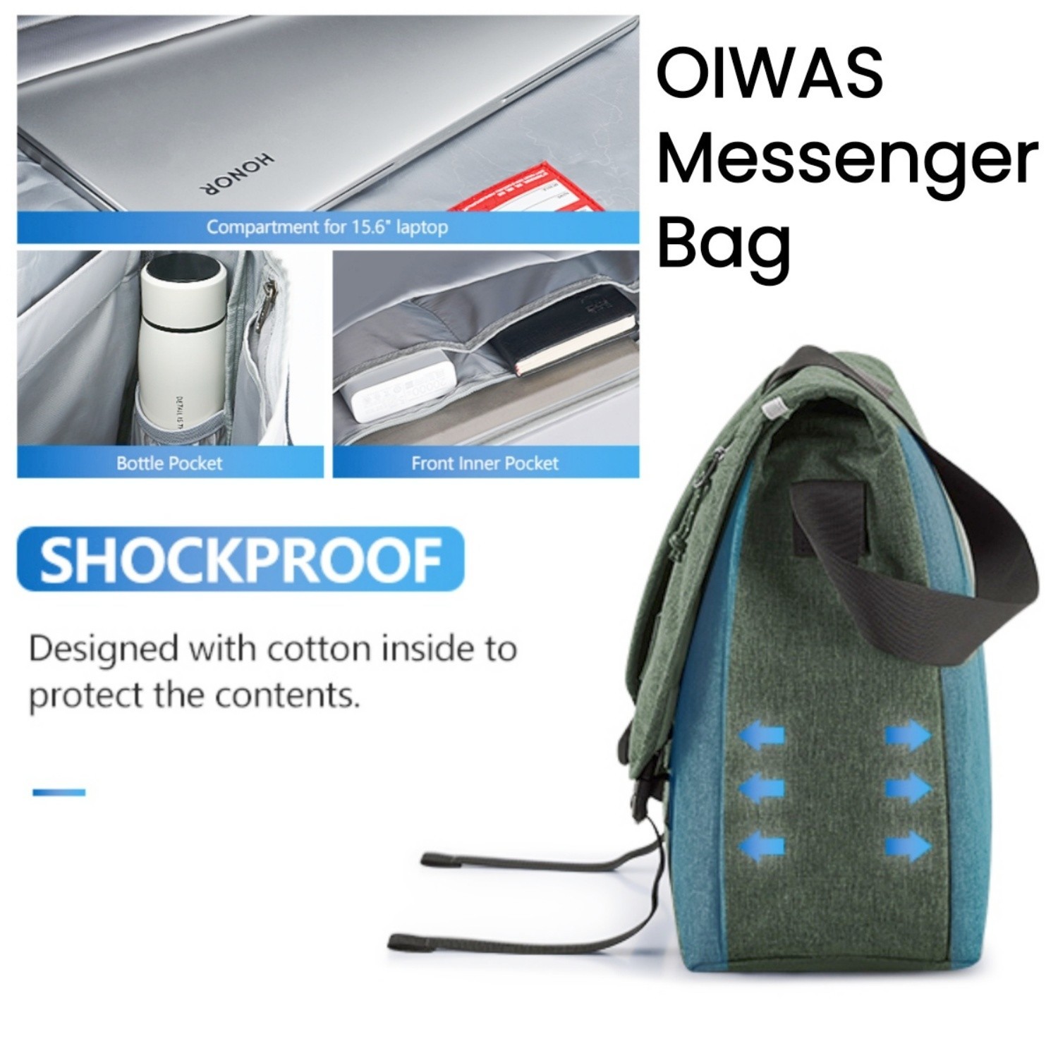 OIWAS Messenger Bag 15.6″ Laptop Shoulder Bag Crossbody Travel Bag for Men Women
